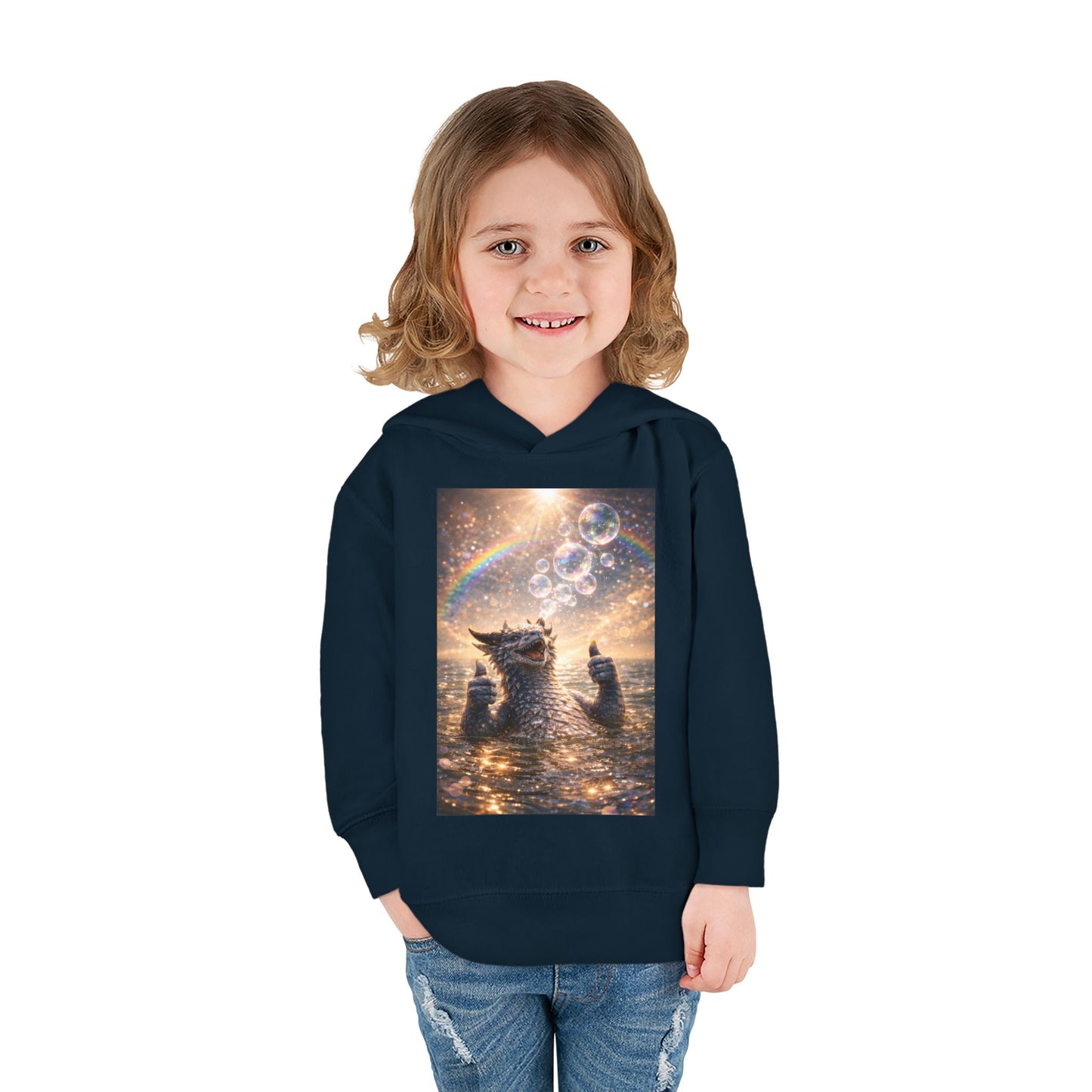 Toddler Hoodie — Sparkling Sea Dragon with Rainbow & Bubbles