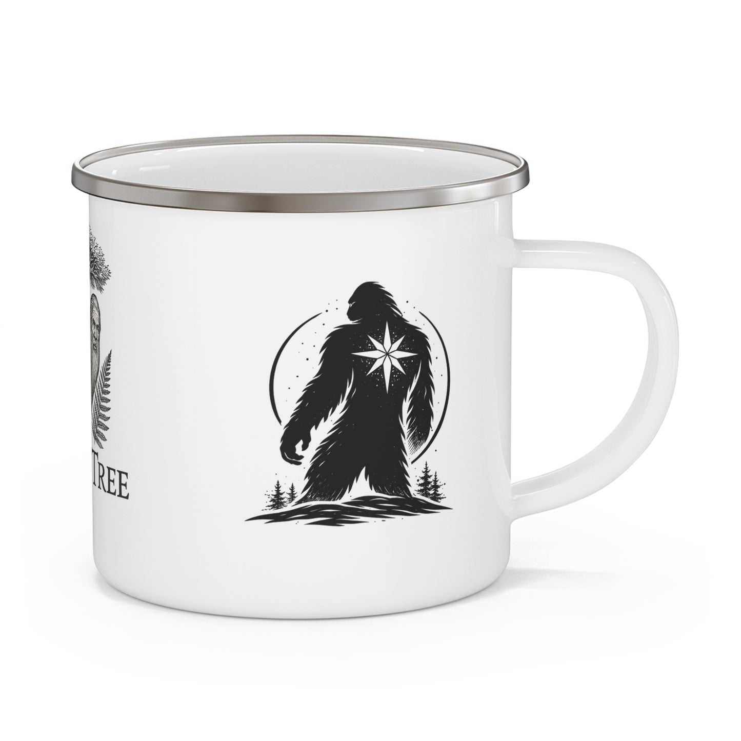 Enamel Mug — 'Bridge Between Hearts' Sasquatch Camping Coffee Cup