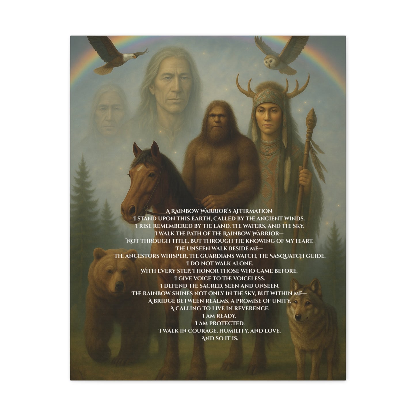 Canvas Wall Art - Guardian Sasquatch on Horse Spirit Animals Matte Canvas