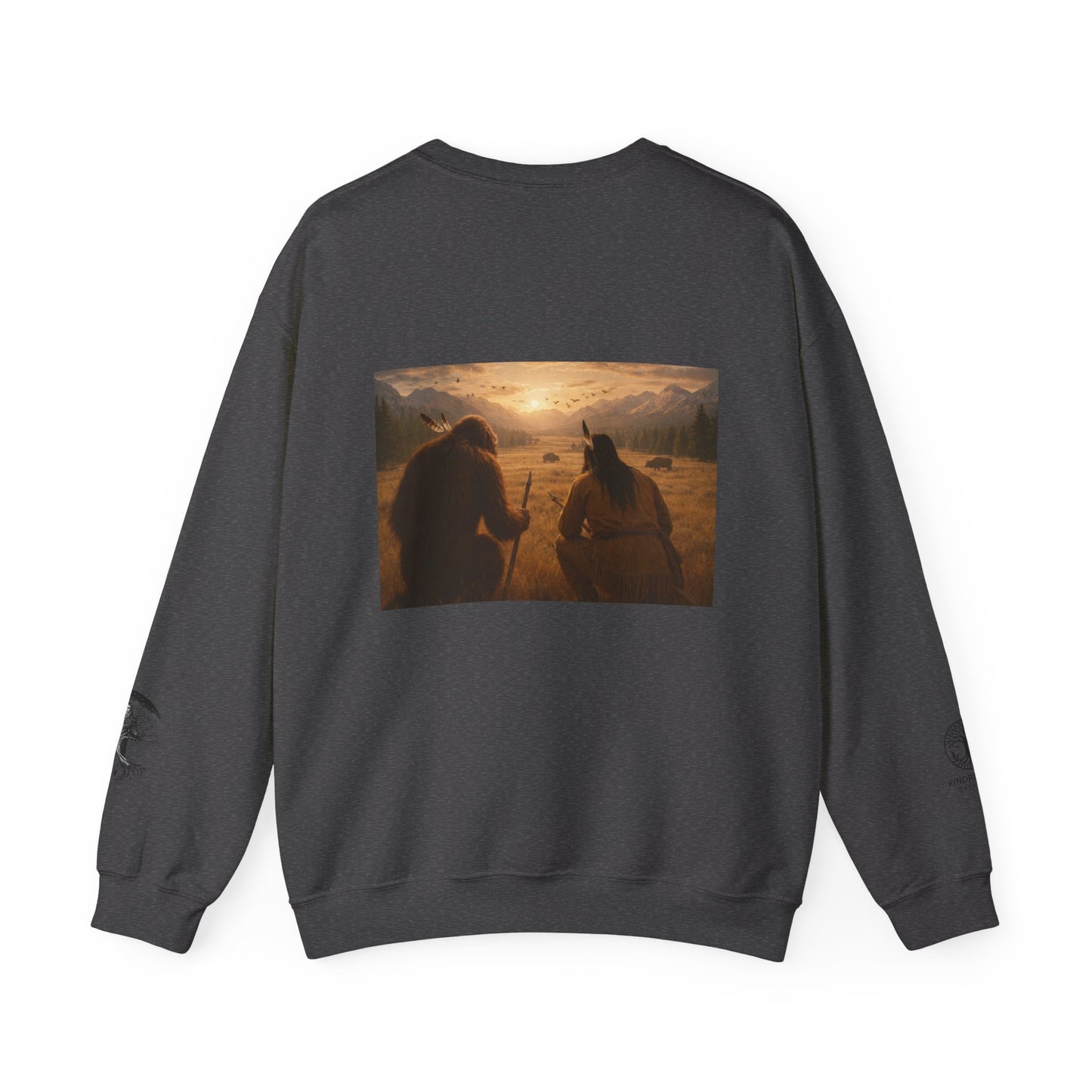 Sasquatch & Native Spear Hunting Bison Sweatshirt
