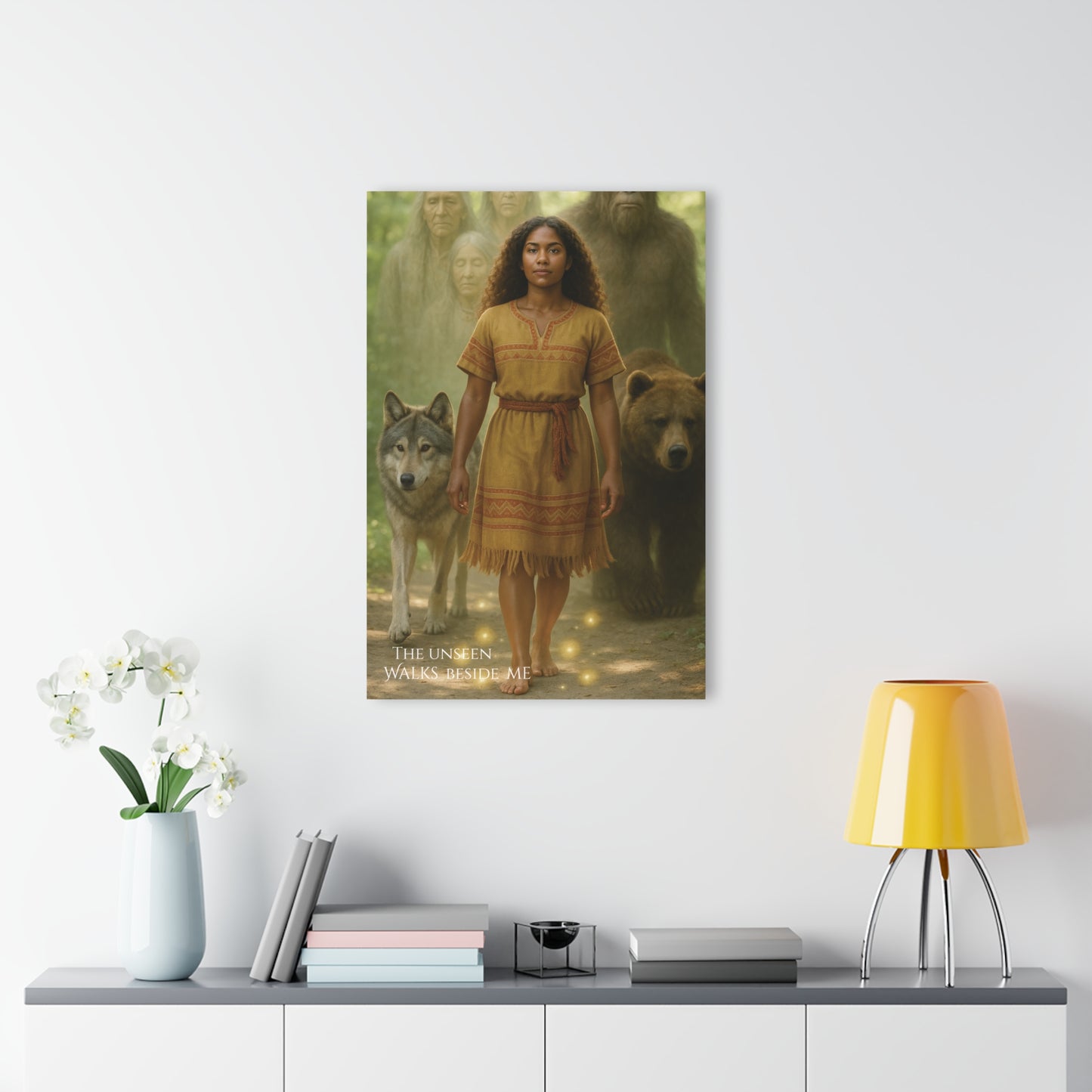 Acrylic Print Wisdom Woman Bear Wolf Sasquatch Elder Ancestor Spirits Orbs