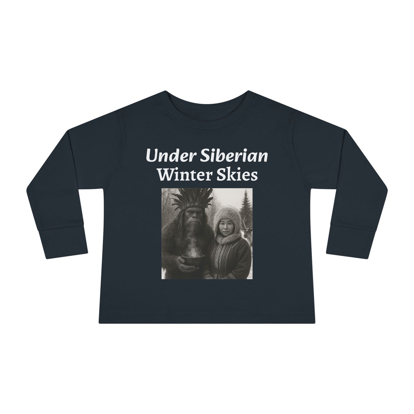 Toddler Long Sleeve Tee - Sasquatch Shaman and Native Siberian Women in Snow Design