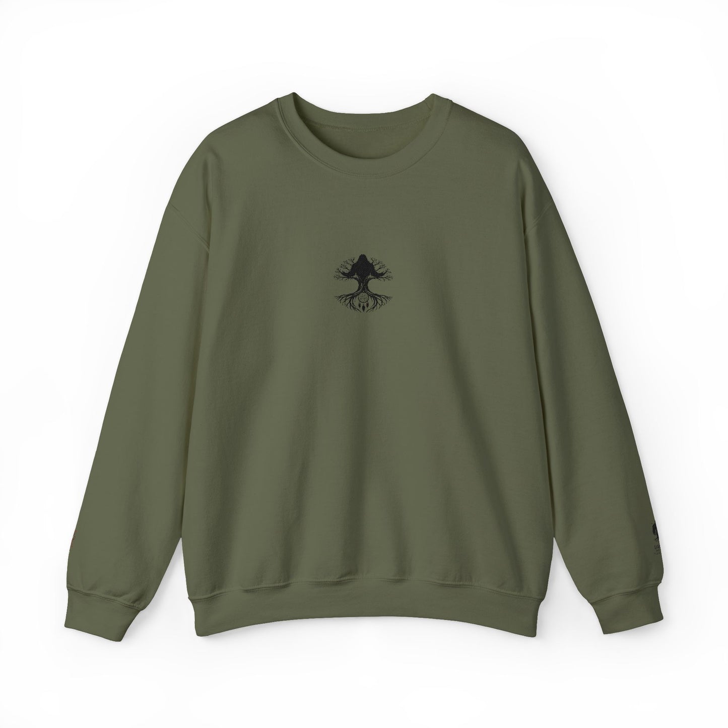 Mystical Tree Crewneck Sweatshirt — Small Center Graphic, Minimalist Nature Design