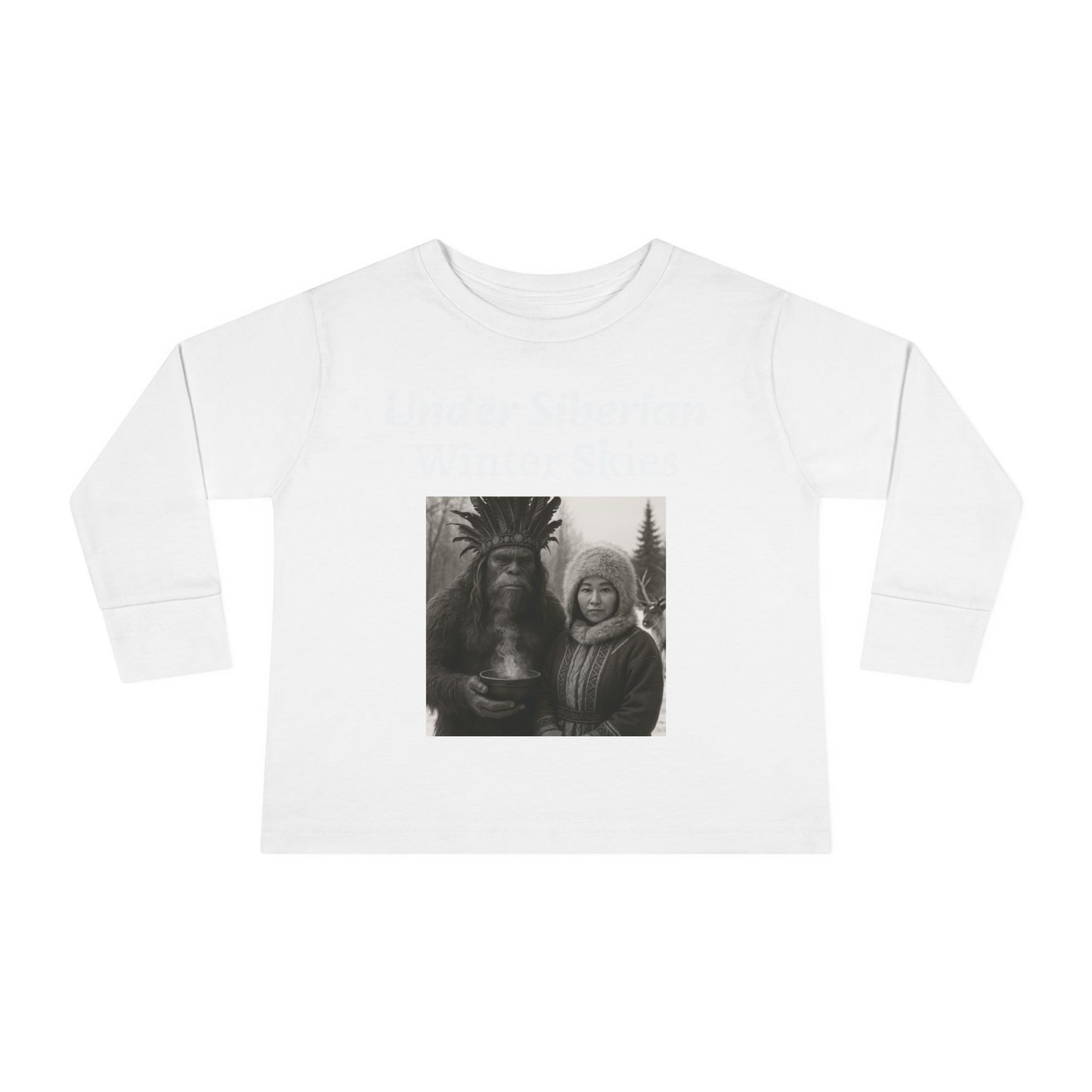 Toddler Long Sleeve Tee - Sasquatch Shaman and Native Siberian Women in Snow Design