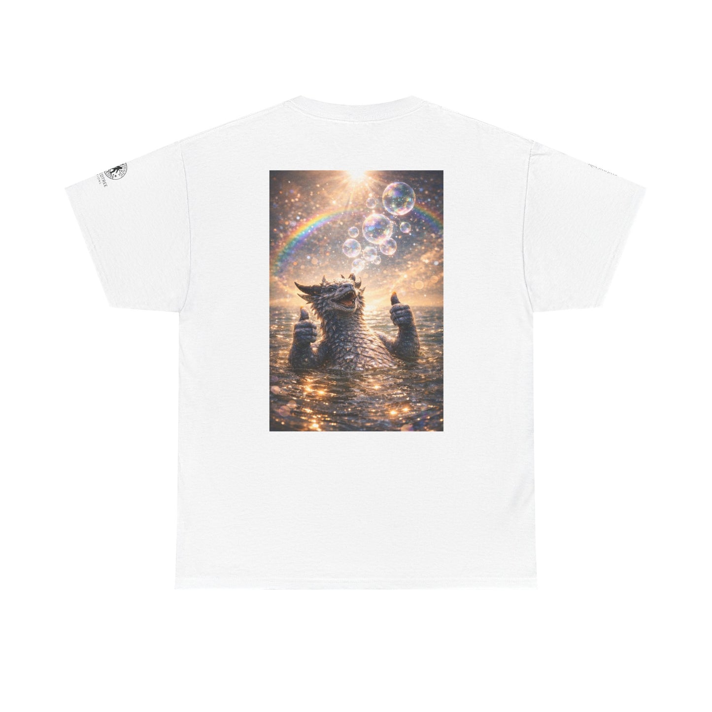 Dragon Blowing Bubbles Dream Tee — Playful Sparkly Dragon T-Shirt with Sparkling Rainbow