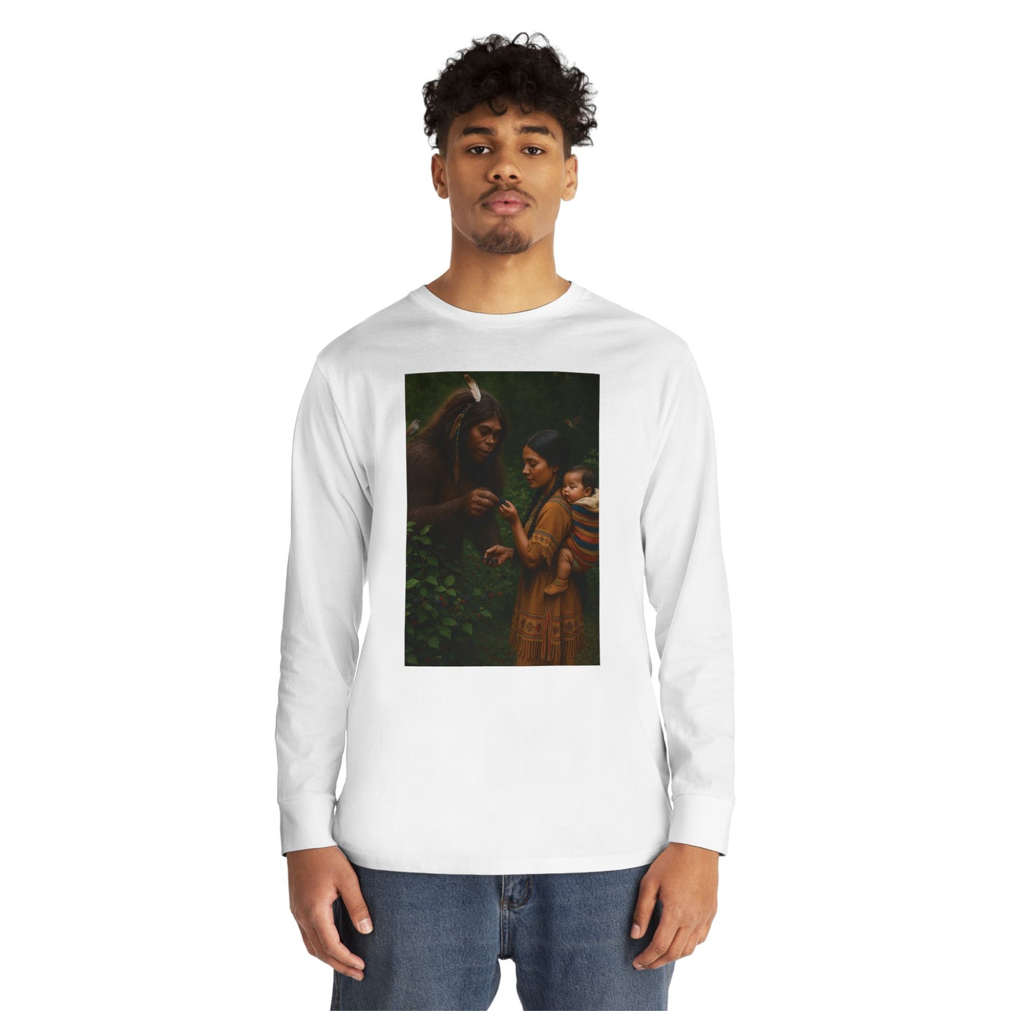 Long Sleeve Tee - Female Sasquatch and Native Women picking Blackberries