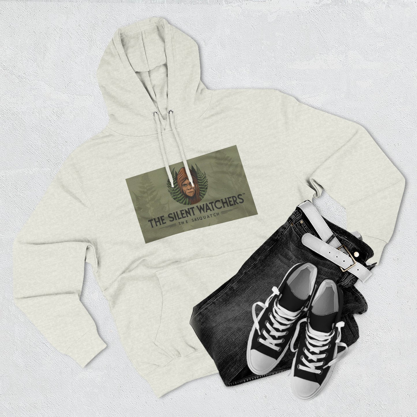 Fleece Hoodie - Female Sasquatch Hiding in the Fern The Silent Watcher