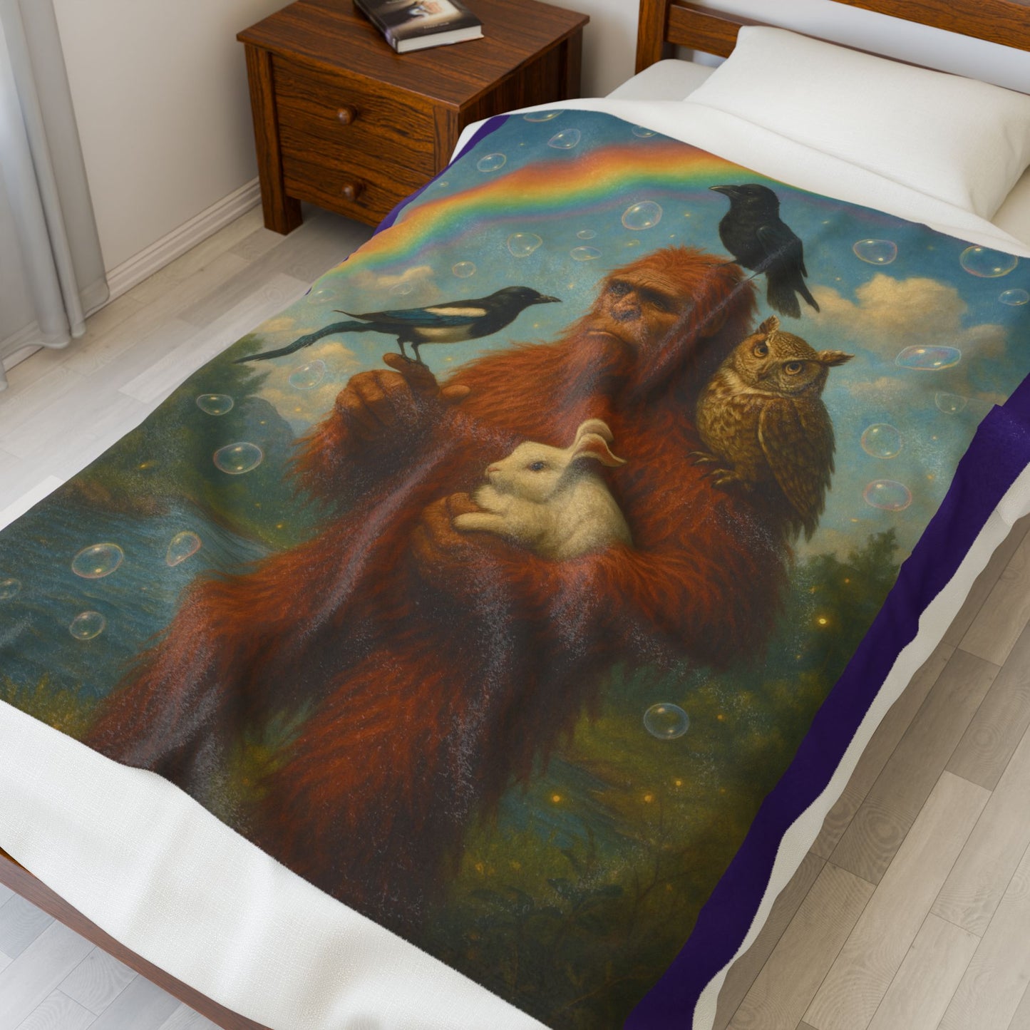 Plush Blanket - Whimsical Sasquatch and Friends Design