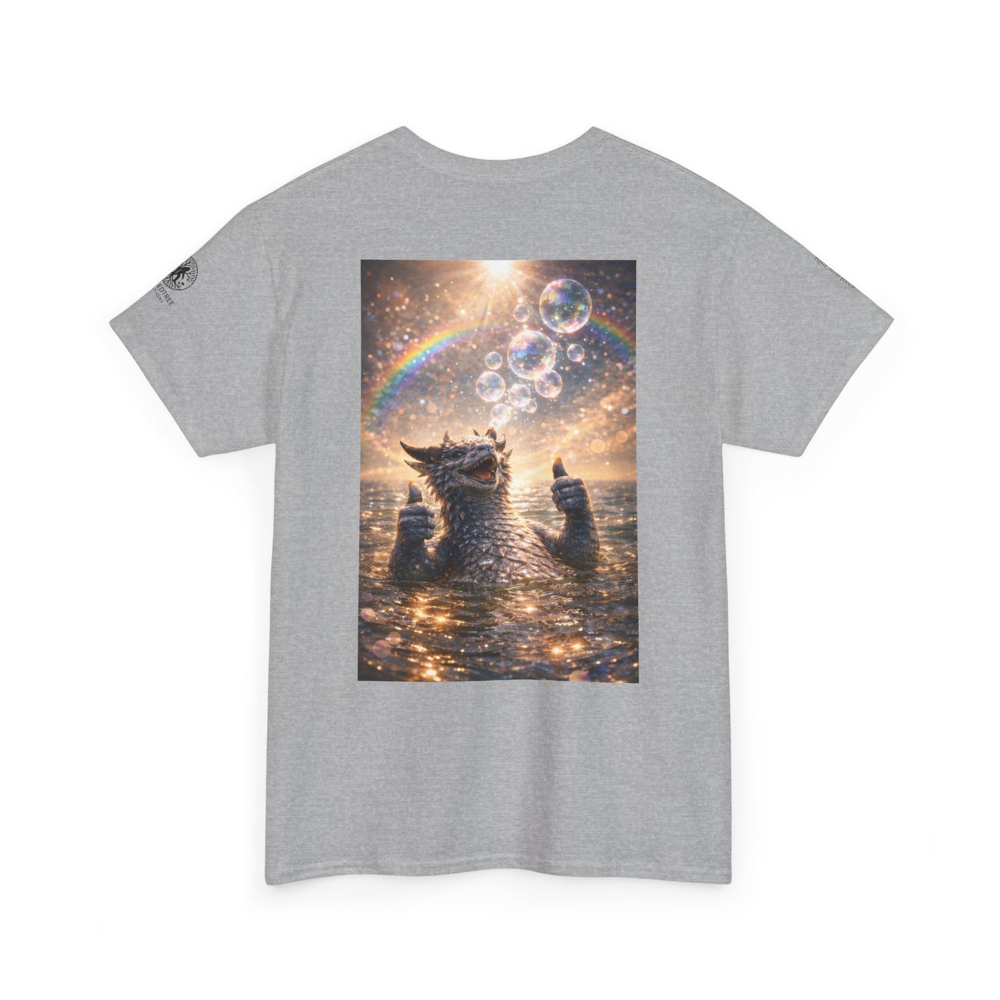 Dragon Blowing Bubbles Dream Tee — Playful Sparkly Dragon T-Shirt with Sparkling Rainbow