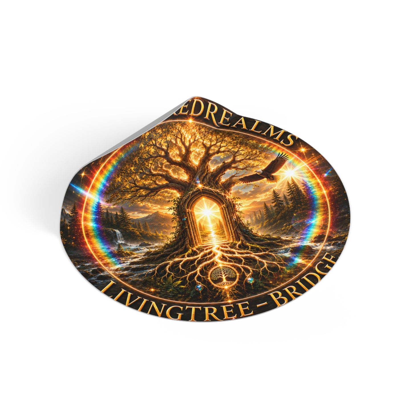 KindredRealms LivingTree-Bridge Vinyl Round Sticker