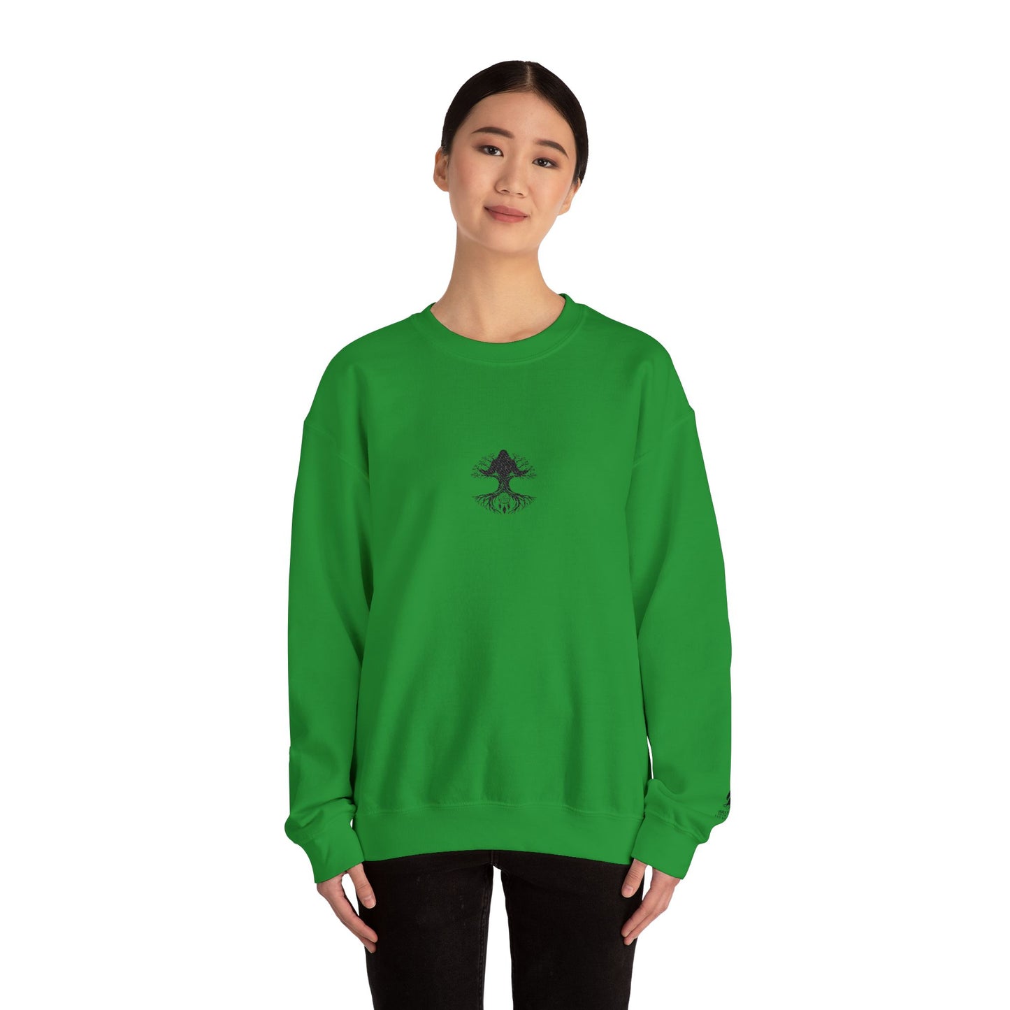 Mystical Tree Crewneck Sweatshirt — Small Center Graphic, Minimalist Nature Design