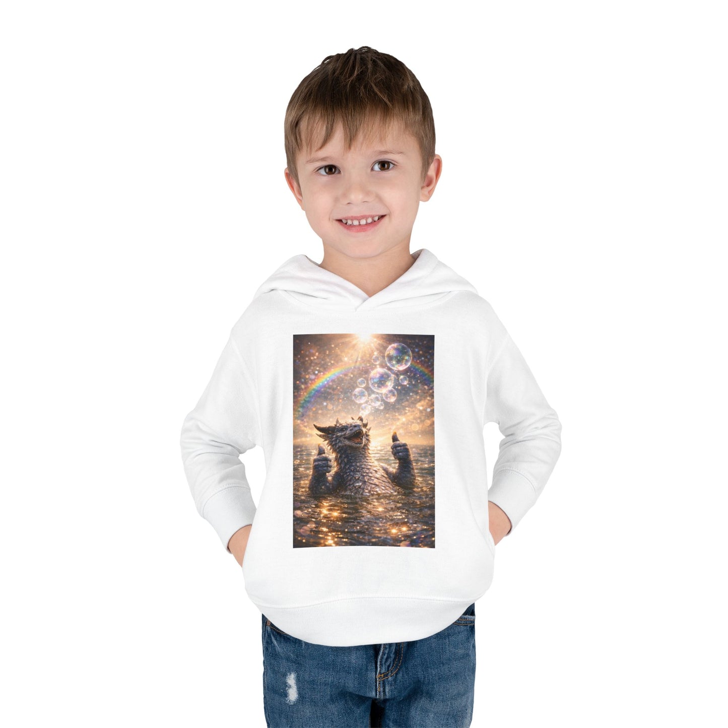 Toddler Hoodie — Sparkling Sea Dragon with Rainbow & Bubbles
