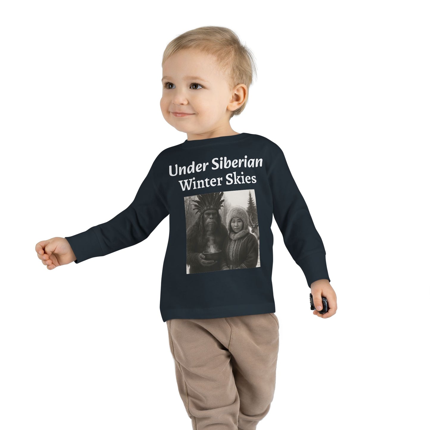 Toddler Long Sleeve Tee - Sasquatch Shaman and Native Siberian Women in Snow Design