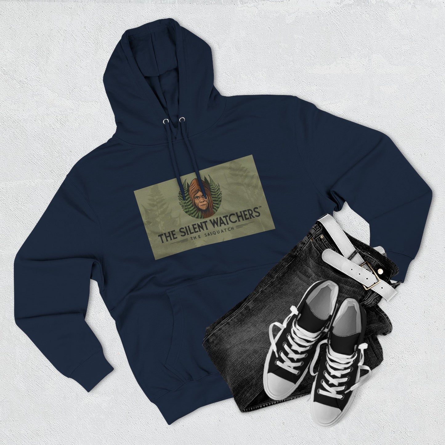 Fleece Hoodie - Female Sasquatch Hiding in the Fern The Silent Watcher