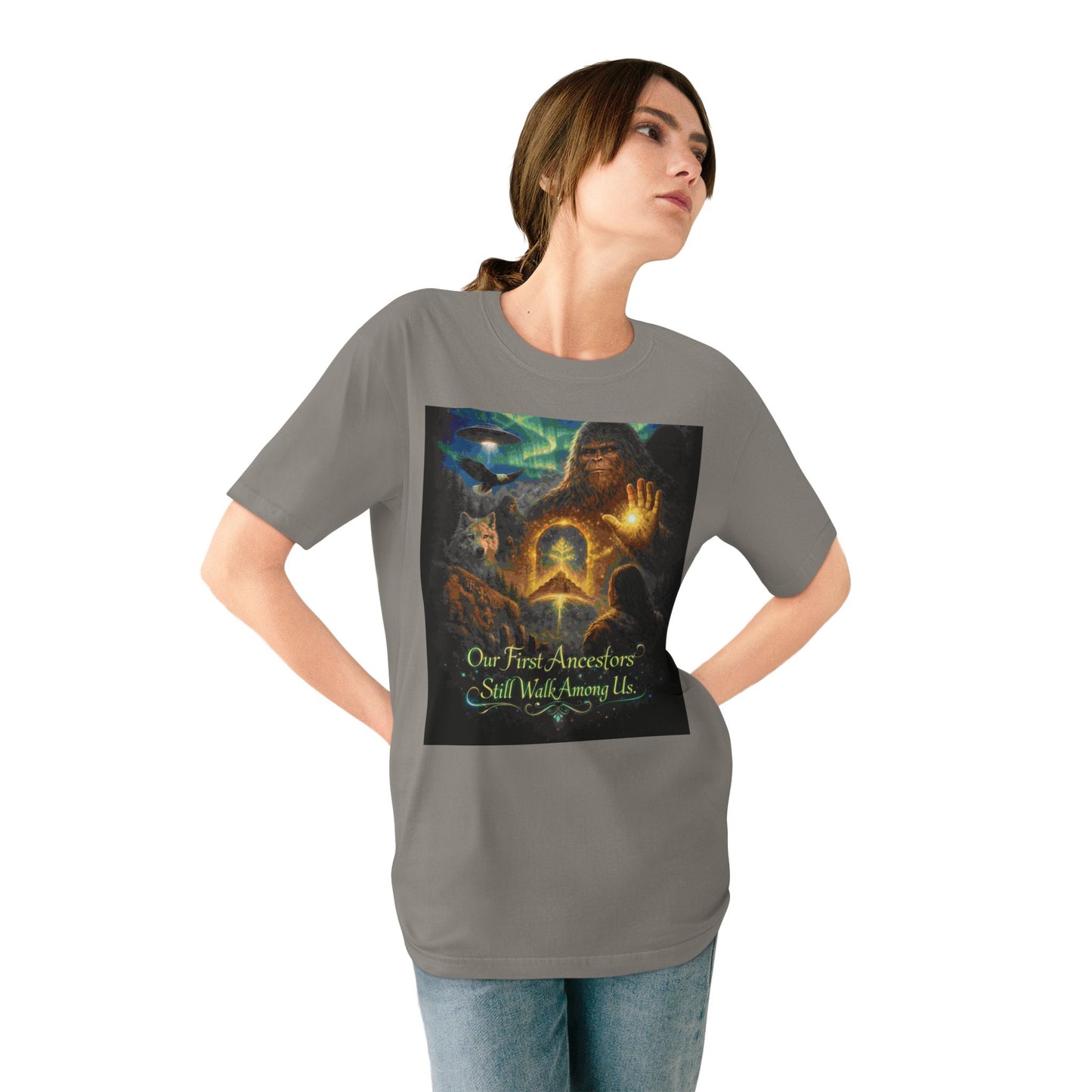 Ancient Watchers— "Our First Ancestors Still Walk Among Us" Sasquatch Message to Humanity Tee