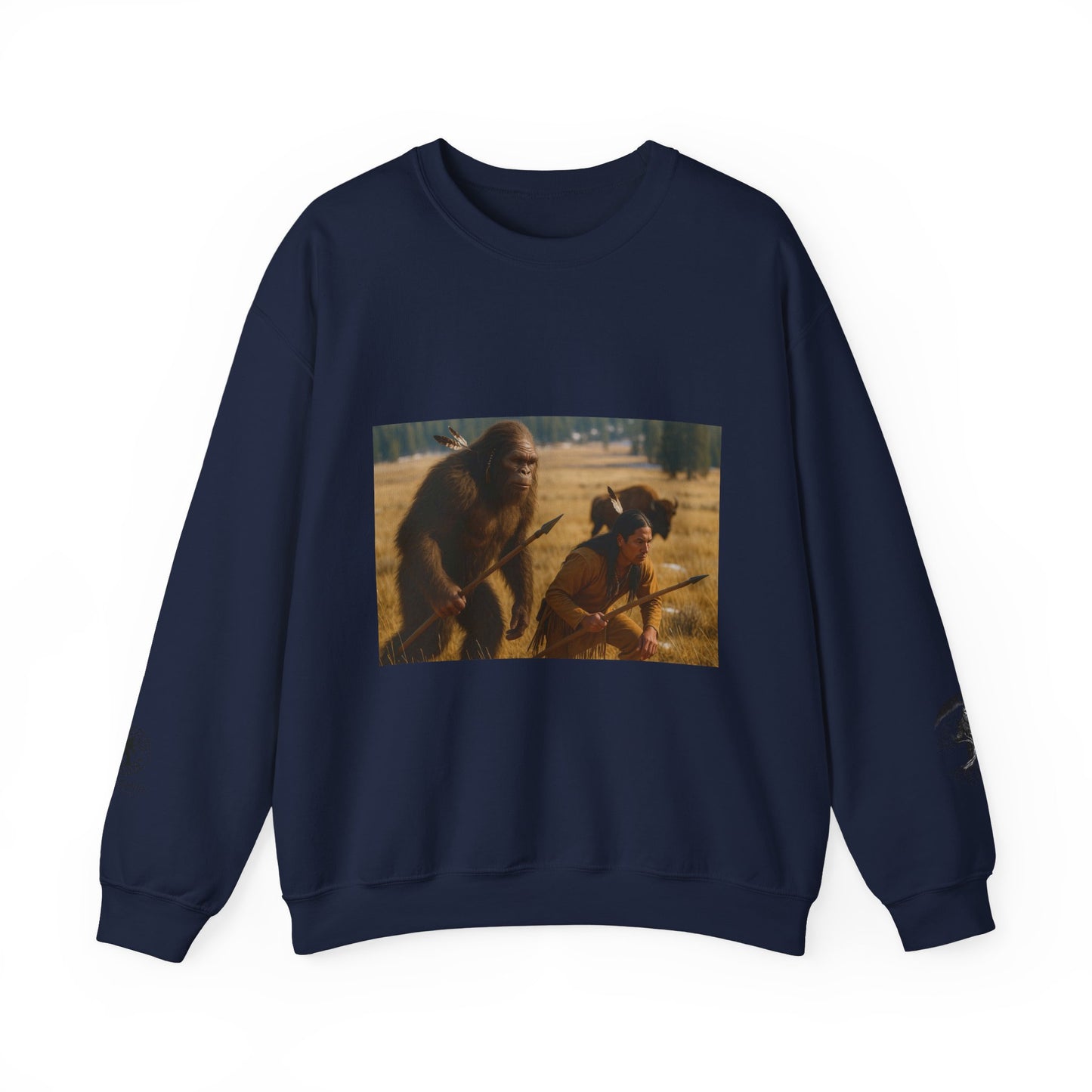 Sasquatch & Native Spear Hunting Bison Sweatshirt