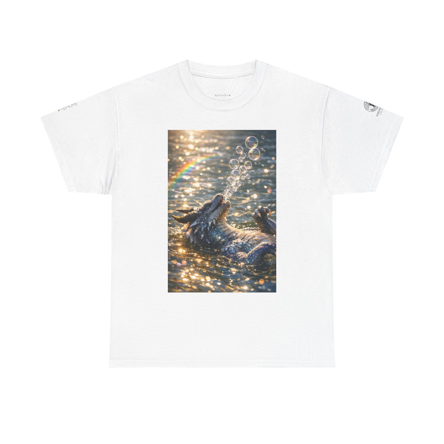 Dragon Blowing Bubbles Dream Tee — Playful Sparkly Dragon T-Shirt with Sparkling Rainbow