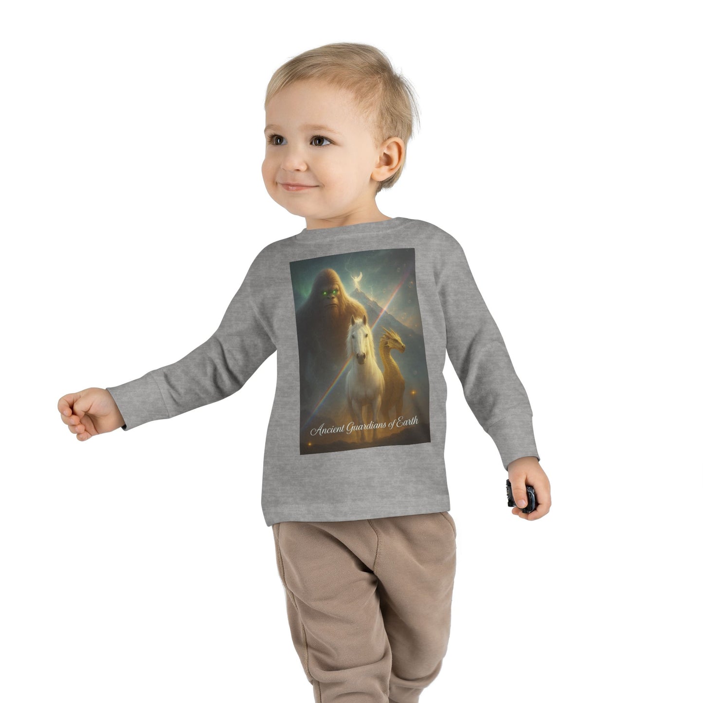 Toddler Long Sleeve Tee — Gentle Cosmic Animals Illustration Tee ("Guardians are from Earth’s deep quiet")