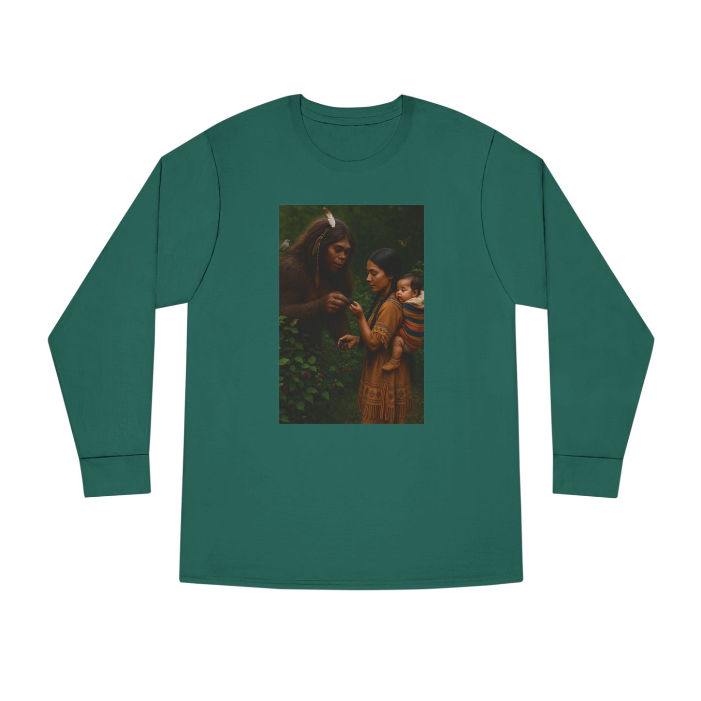 Long Sleeve Tee - Female Sasquatch and Native Women picking Blackberries