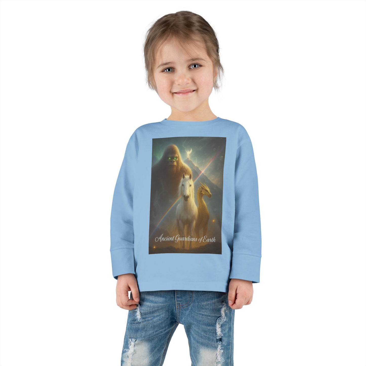 Toddler Long Sleeve Tee — Gentle Cosmic Animals Illustration Tee ("Guardians are from Earth’s deep quiet")