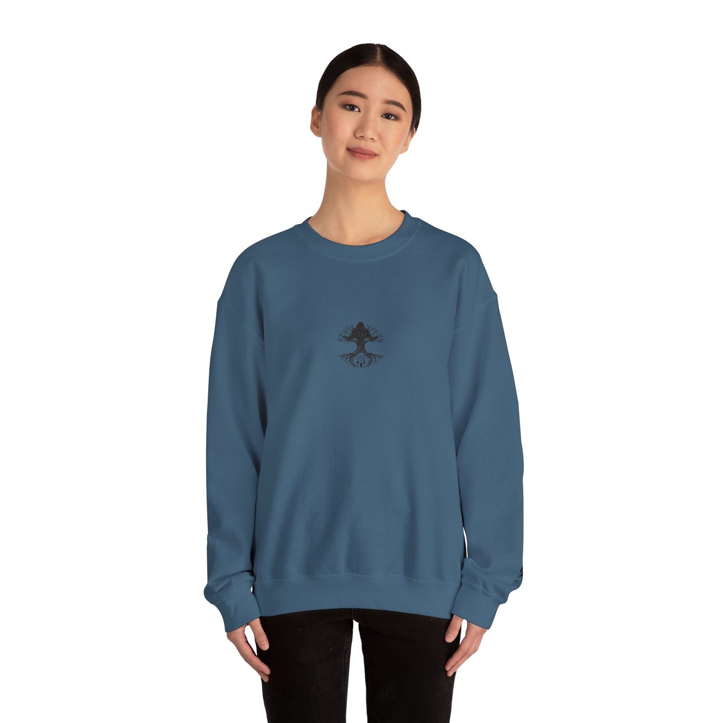 Mystical Tree Crewneck Sweatshirt — Small Center Graphic, Minimalist Nature Design