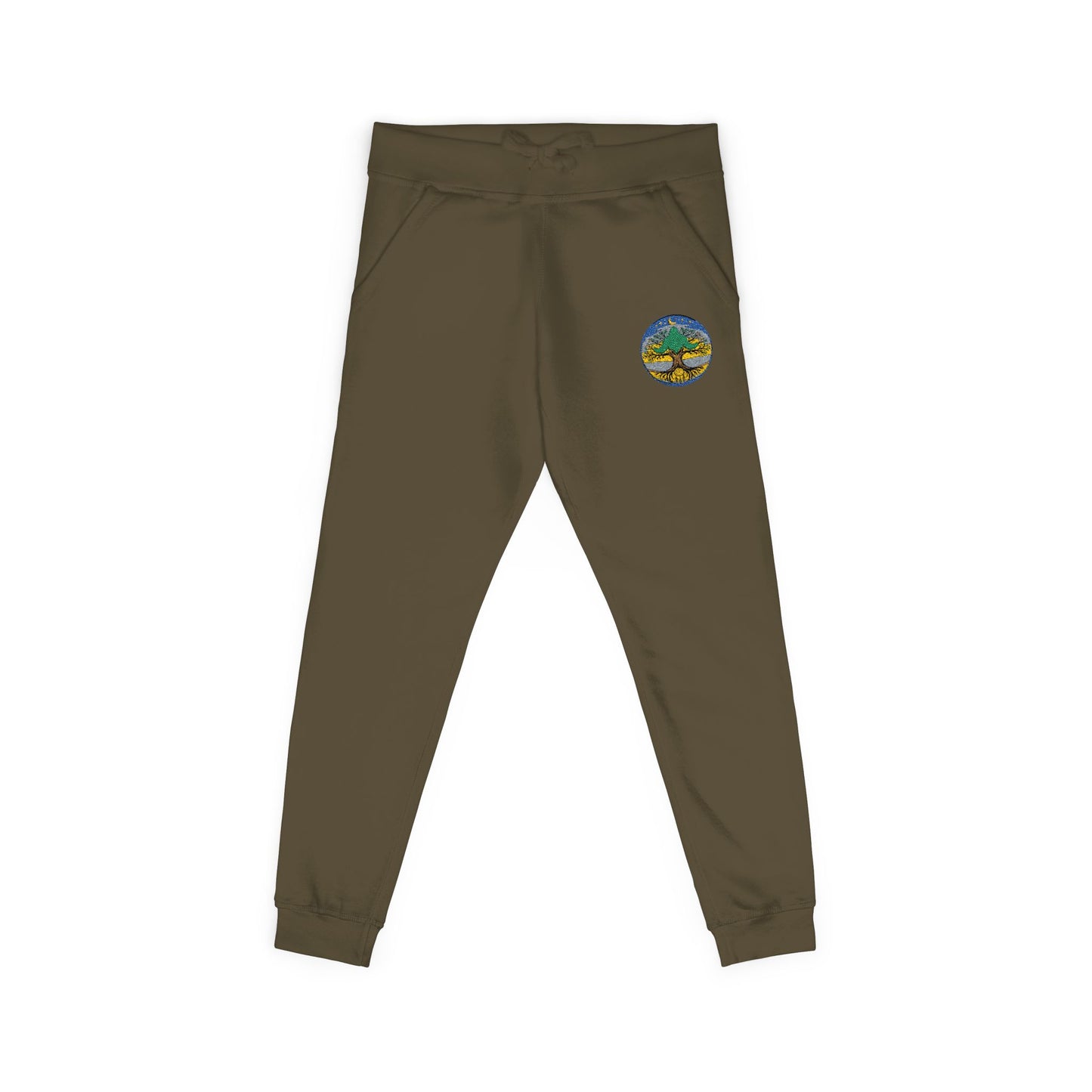 Embroidered Coral Fleece Sweatpants — Kindred Realms-Living Tree Bridge Emblem