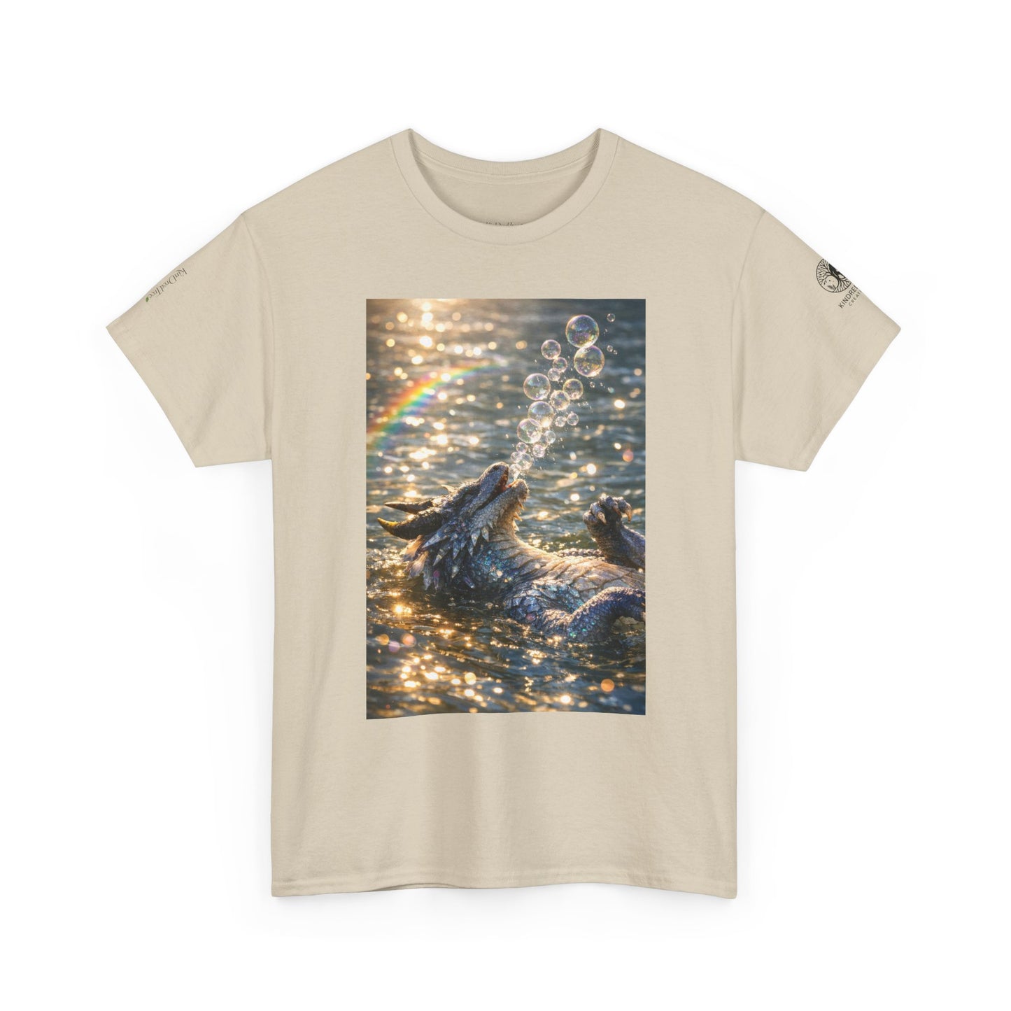 Dragon Blowing Bubbles Dream Tee — Playful Sparkly Dragon T-Shirt with Sparkling Rainbow