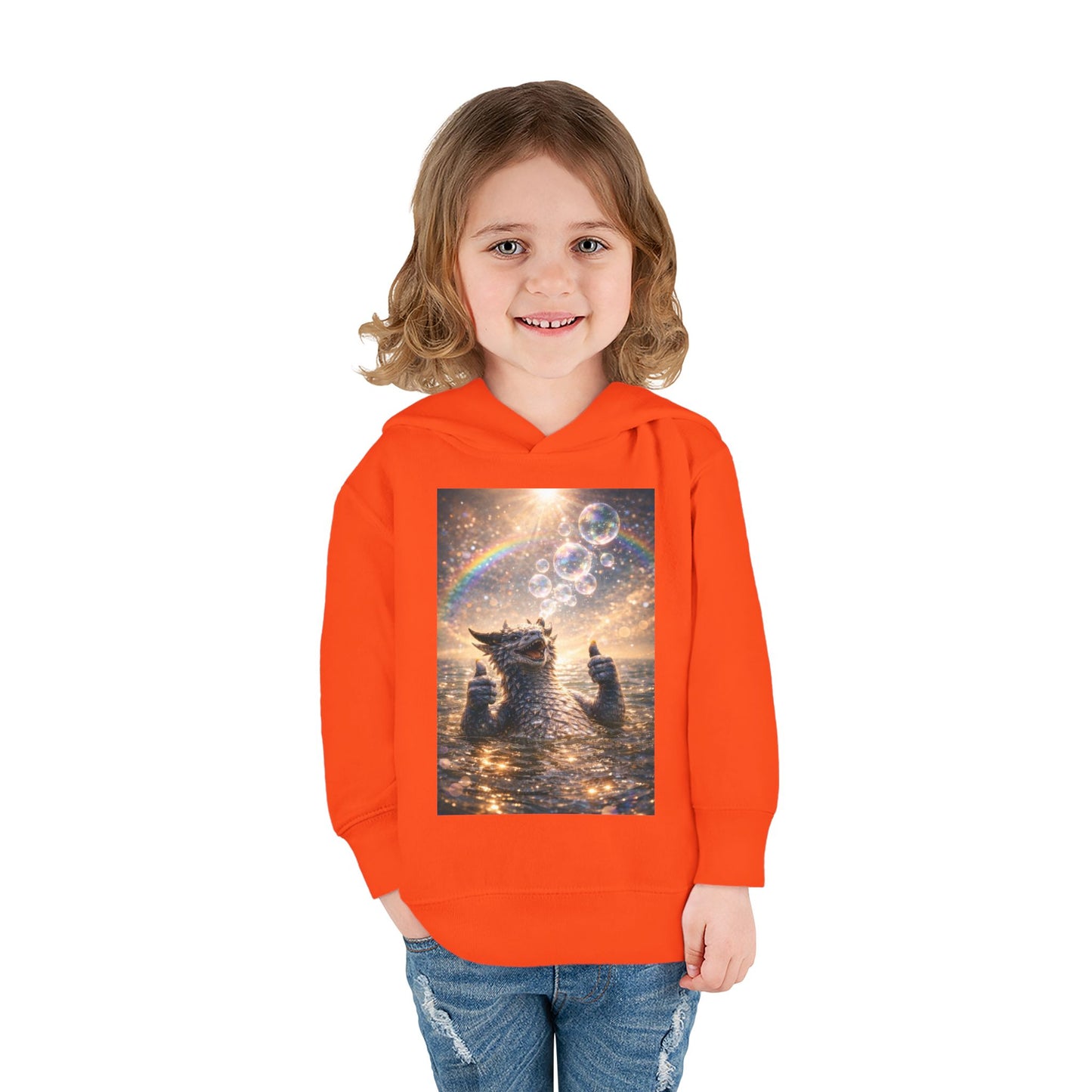 Toddler Hoodie — Sparkling Sea Dragon with Rainbow & Bubbles