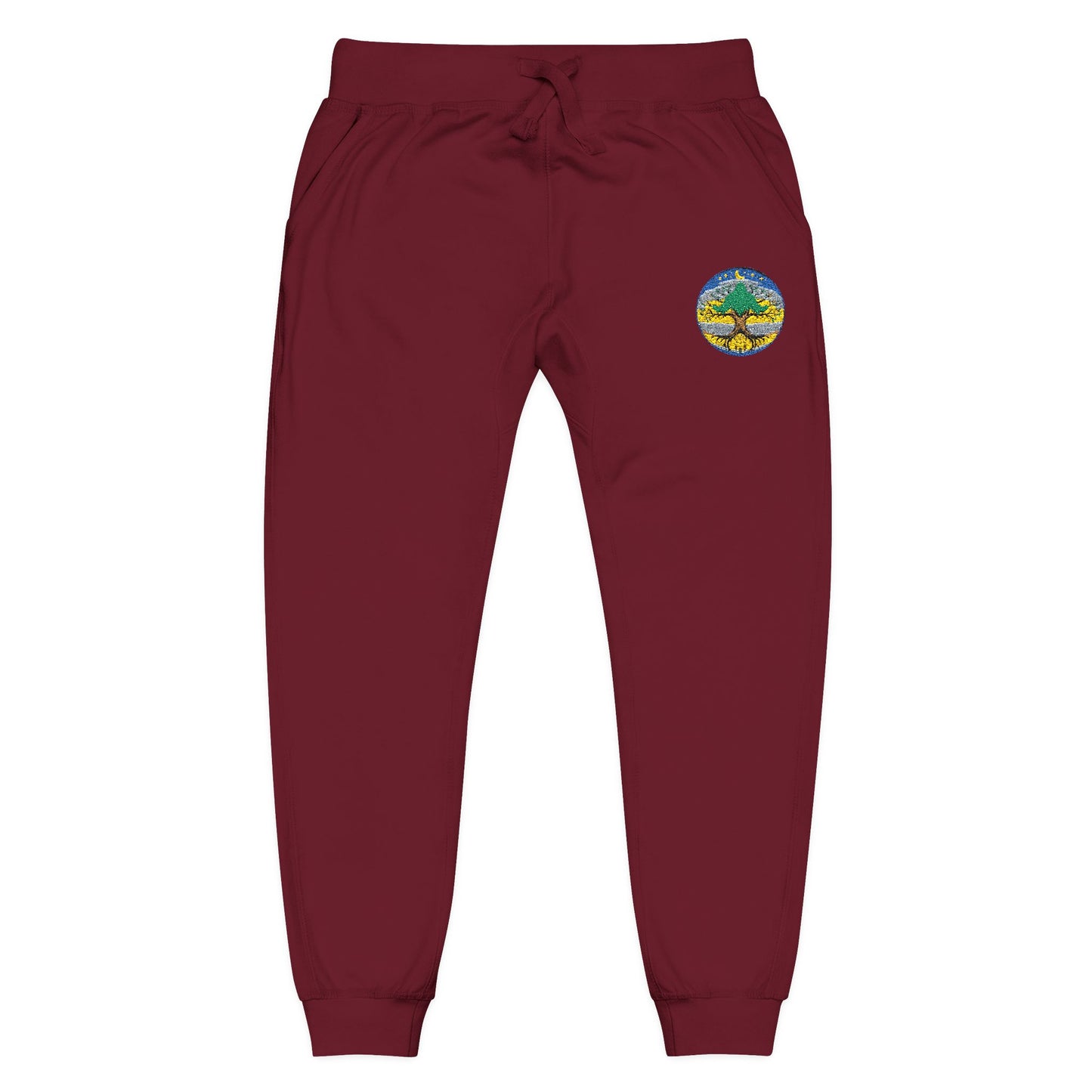 Embroidered Coral Fleece Sweatpants — Kindred Realms-Living Tree Bridge Emblem