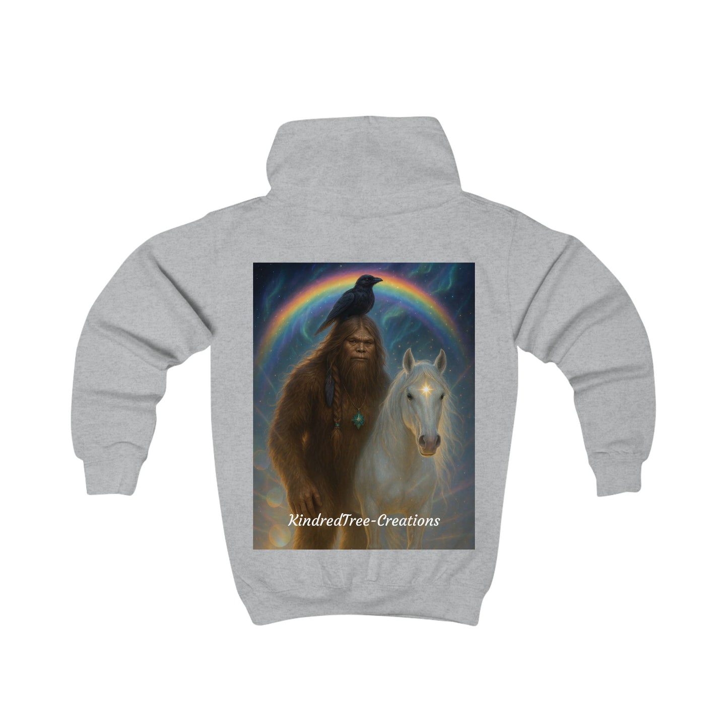 Kids Hoodie — Mystical Sasquatch & Unicorn Rainbow Graphic Hoodie for Children