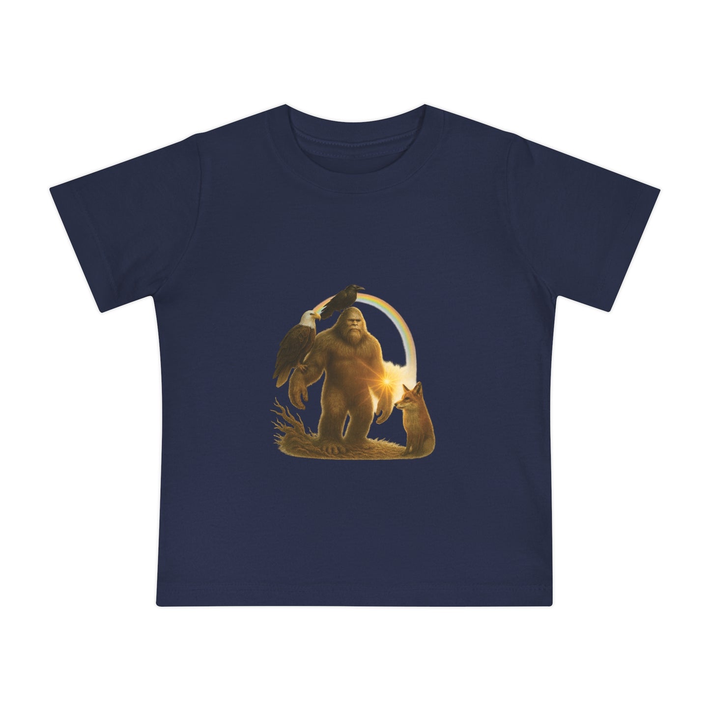 Bigfoot & Friends Baby T-Shirt — Cute Sasquatch, Horse & Raven Infant Tee