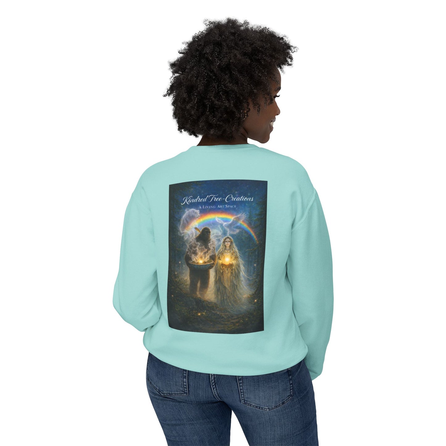 Mother Earth & Sasquatch Guardian Sweatshirt — Heart of the Earth Spiritual Harmony Crewneck
