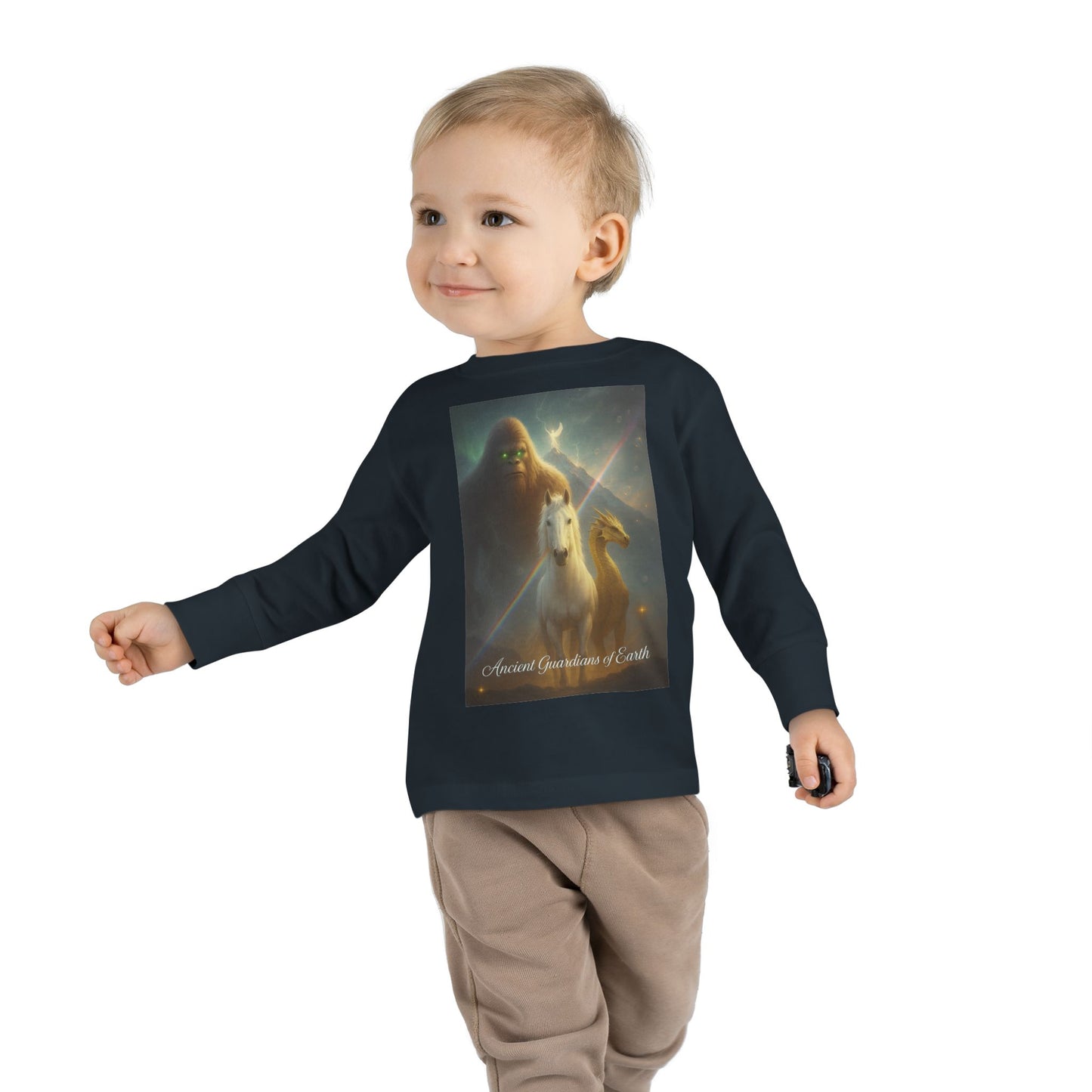 Toddler Long Sleeve Tee — Gentle Cosmic Animals Illustration Tee ("Guardians are from Earth’s deep quiet")