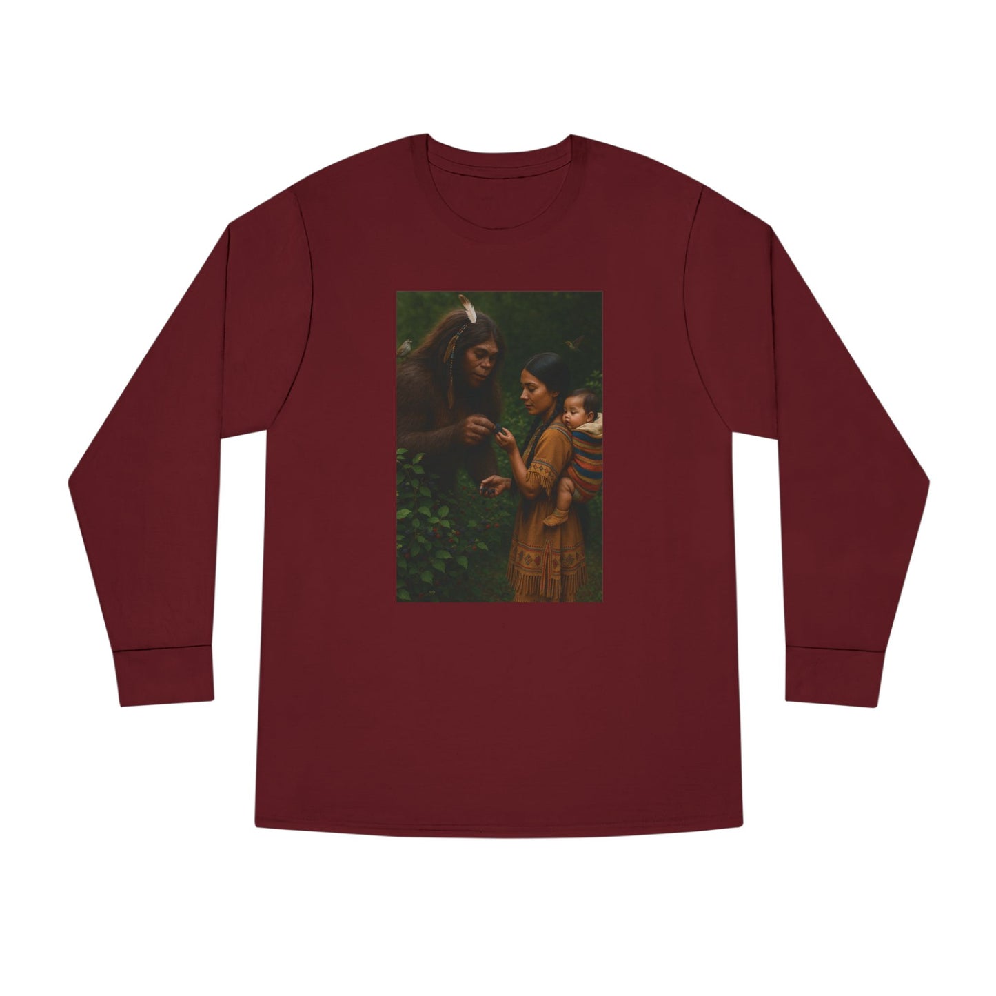 Long Sleeve Tee - Female Sasquatch and Native Women picking Blackberries