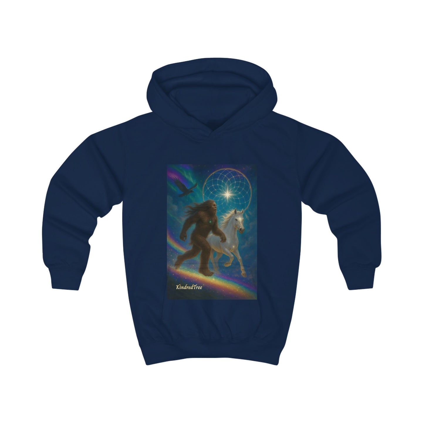 Kids Hoodie — Mystical Sasquatch & Unicorn Rainbow Graphic Hoodie for Children