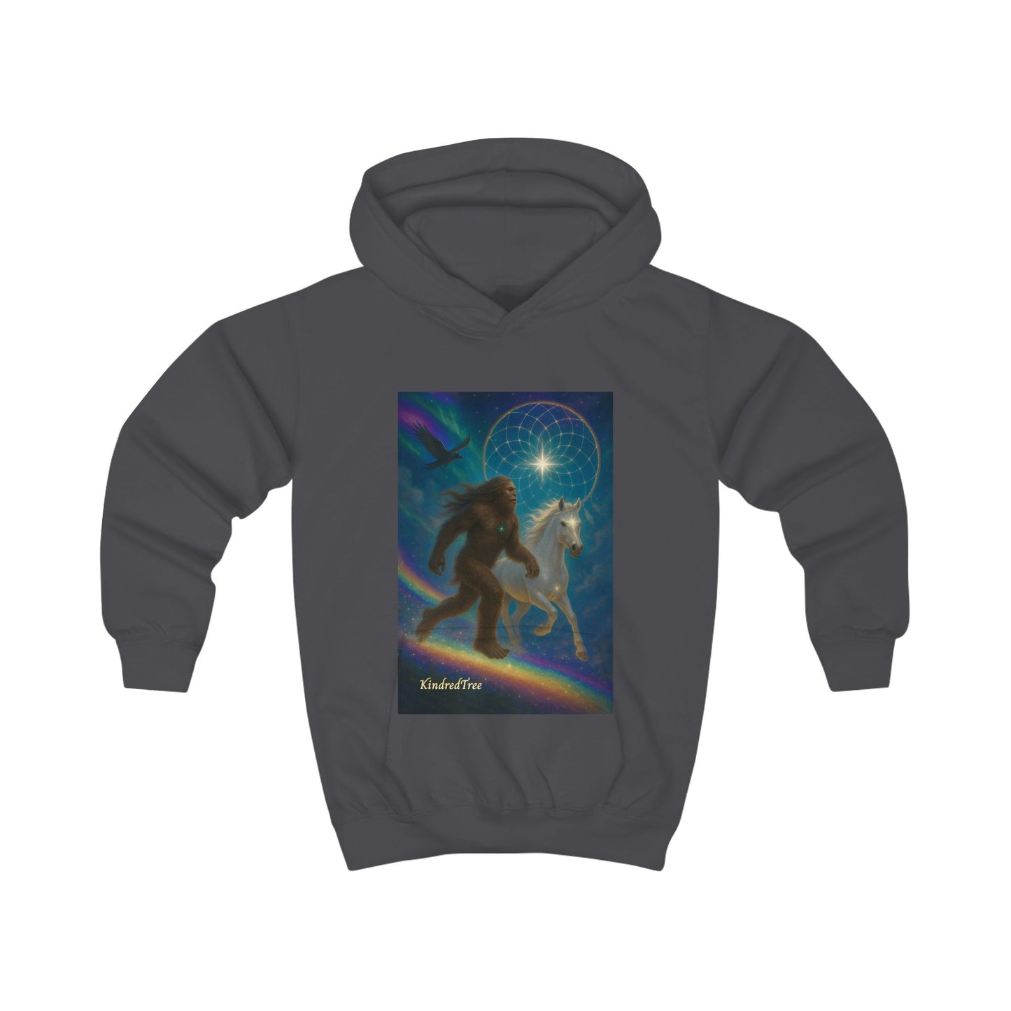 Kids Hoodie — Mystical Sasquatch & Unicorn Rainbow Graphic Hoodie for Children