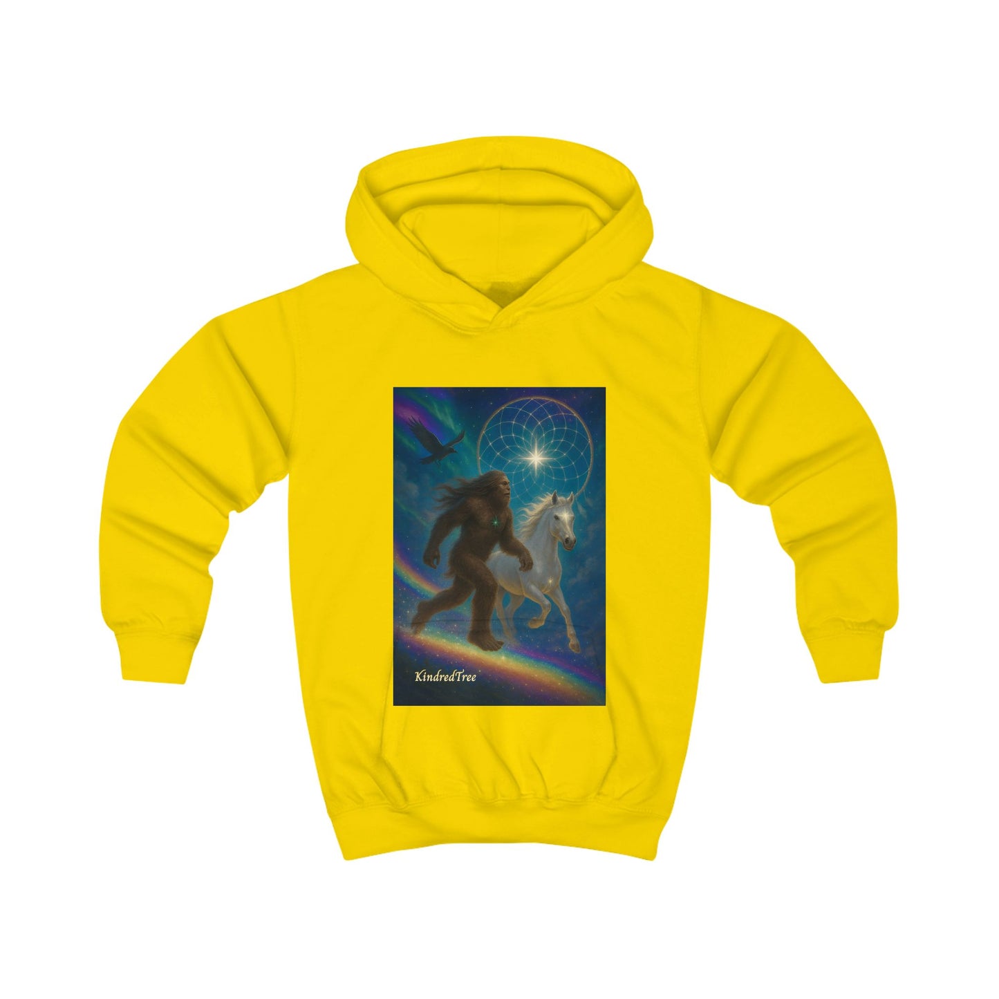 Kids Hoodie — Mystical Sasquatch & Unicorn Rainbow Graphic Hoodie for Children