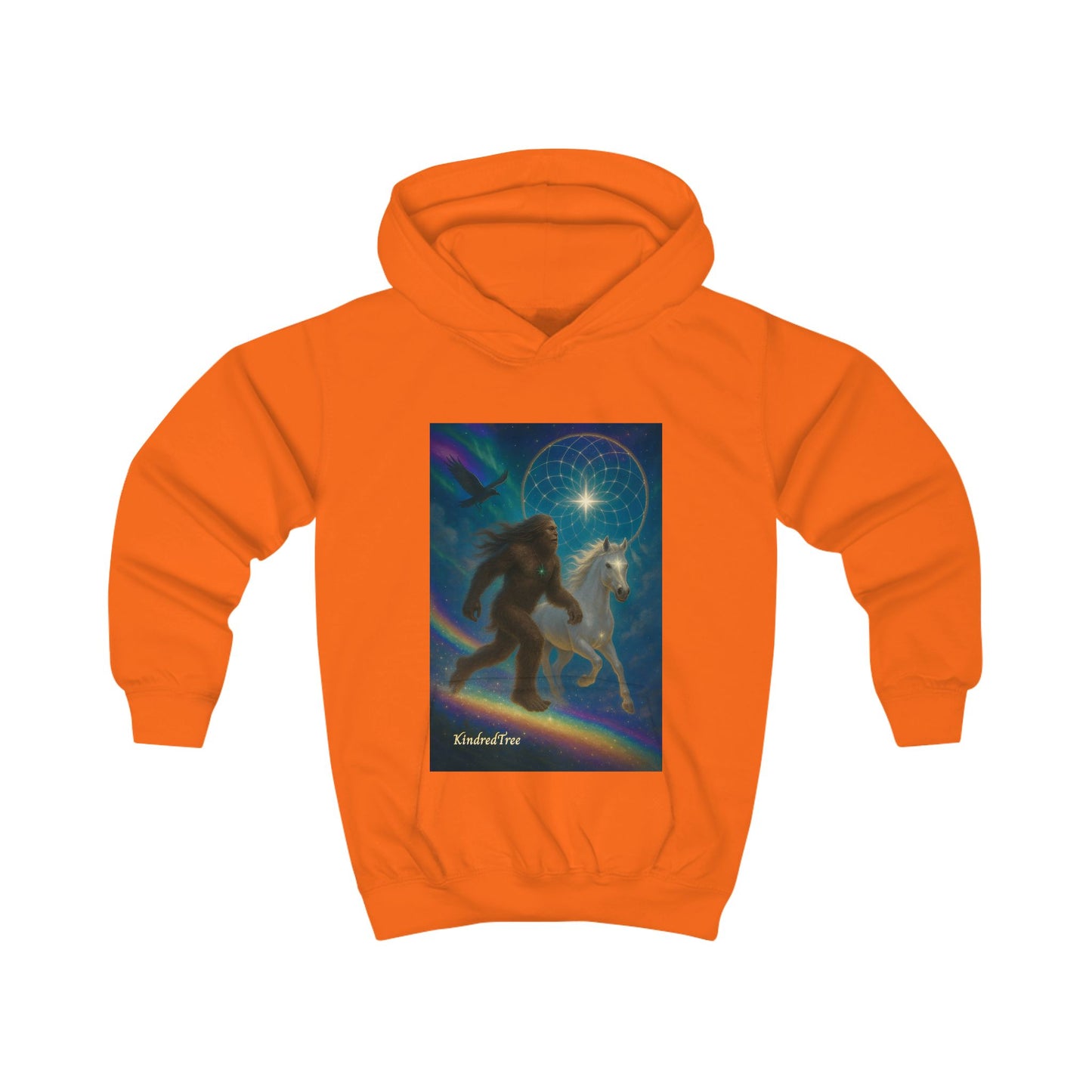 Kids Hoodie — Mystical Sasquatch & Unicorn Rainbow Graphic Hoodie for Children