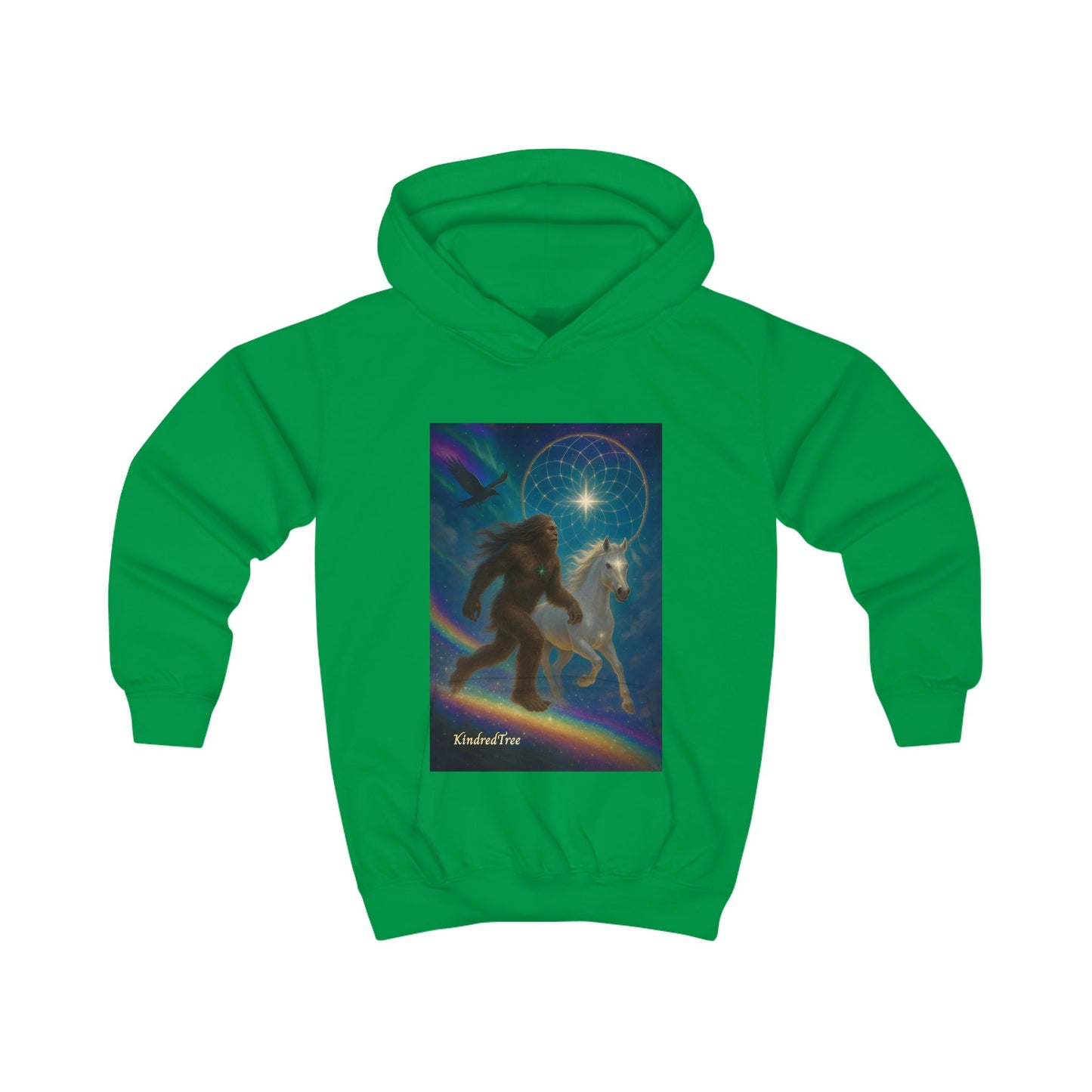 Kids Hoodie — Mystical Sasquatch & Unicorn Rainbow Graphic Hoodie for Children