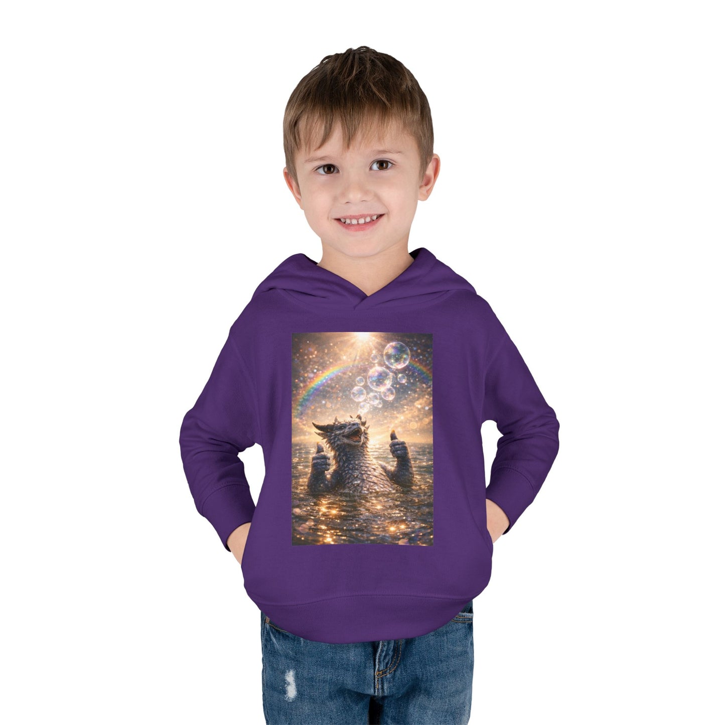 Toddler Hoodie — Sparkling Sea Dragon with Rainbow & Bubbles