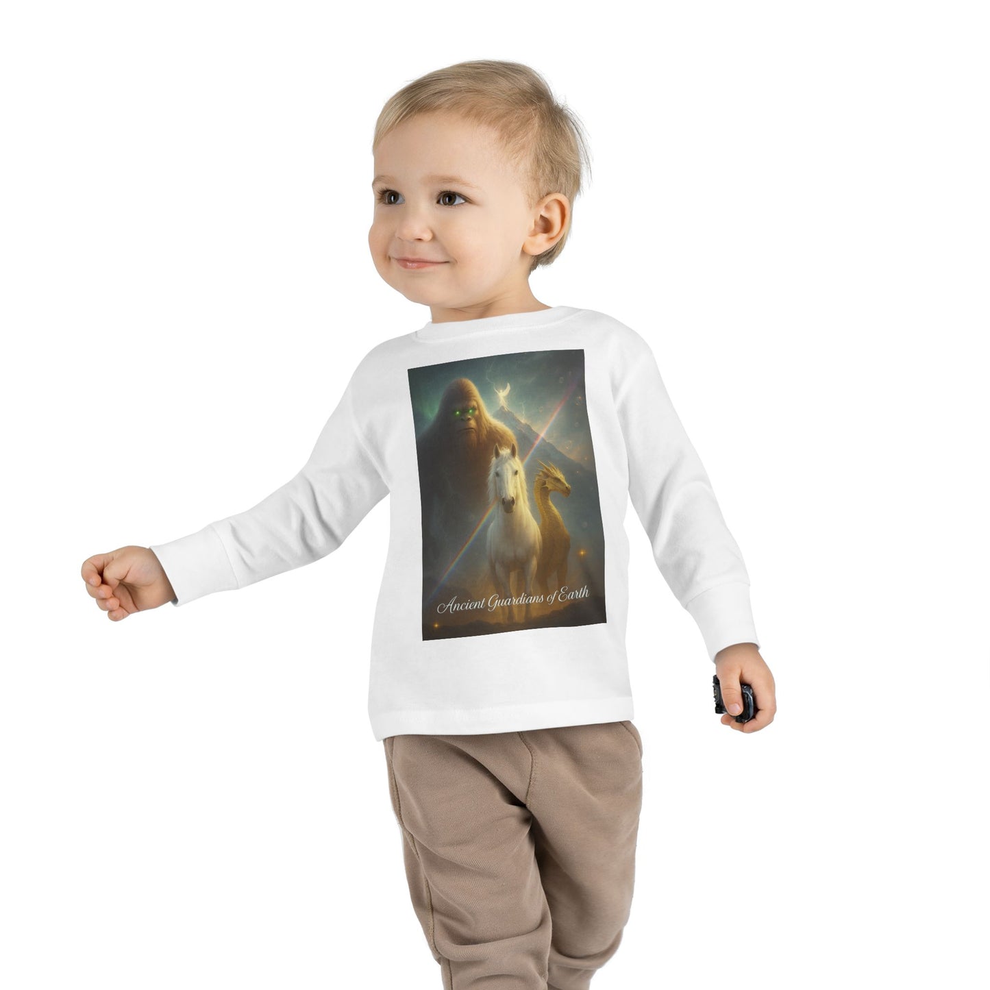 Toddler Long Sleeve Tee — Gentle Cosmic Animals Illustration Tee ("Guardians are from Earth’s deep quiet")