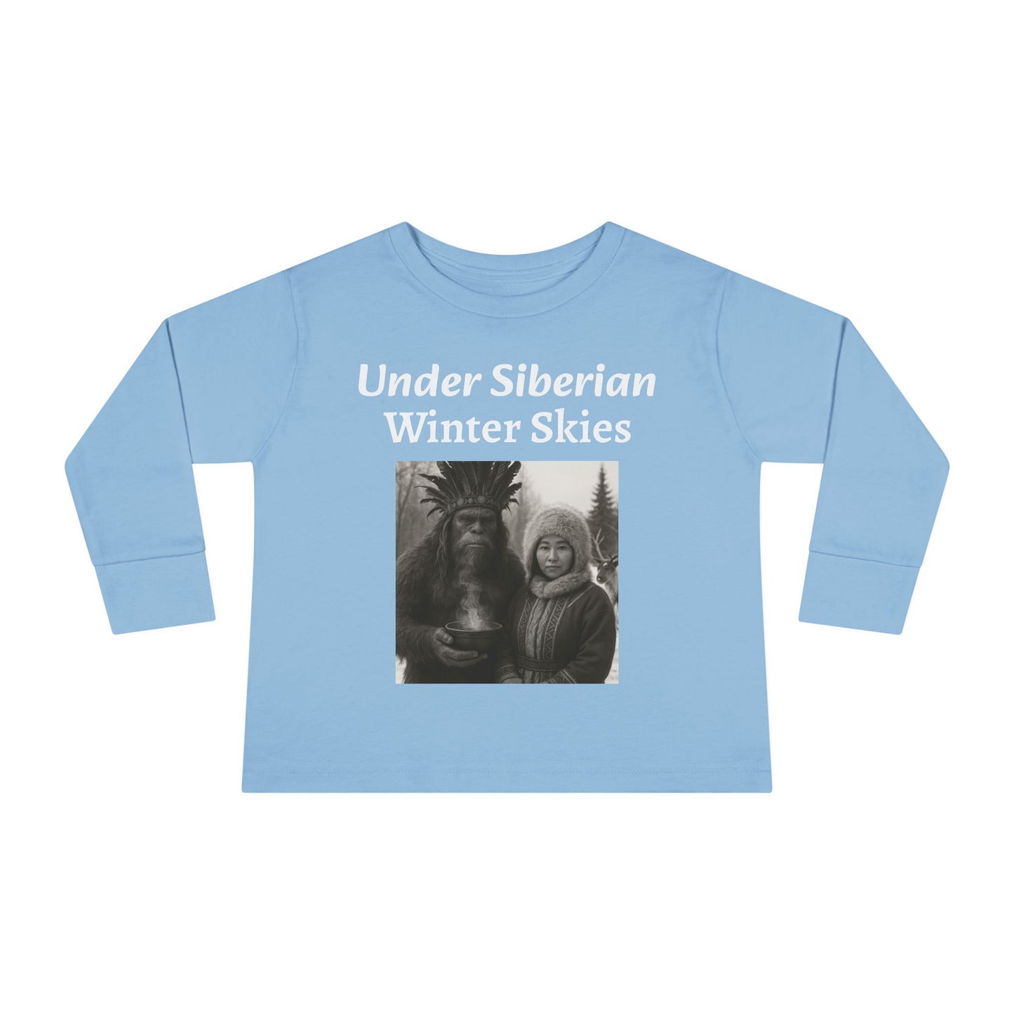Toddler Long Sleeve Tee - Sasquatch Shaman and Native Siberian Women in Snow Design