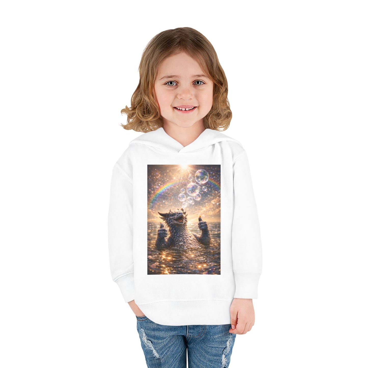 Toddler Hoodie — Sparkling Sea Dragon with Rainbow & Bubbles