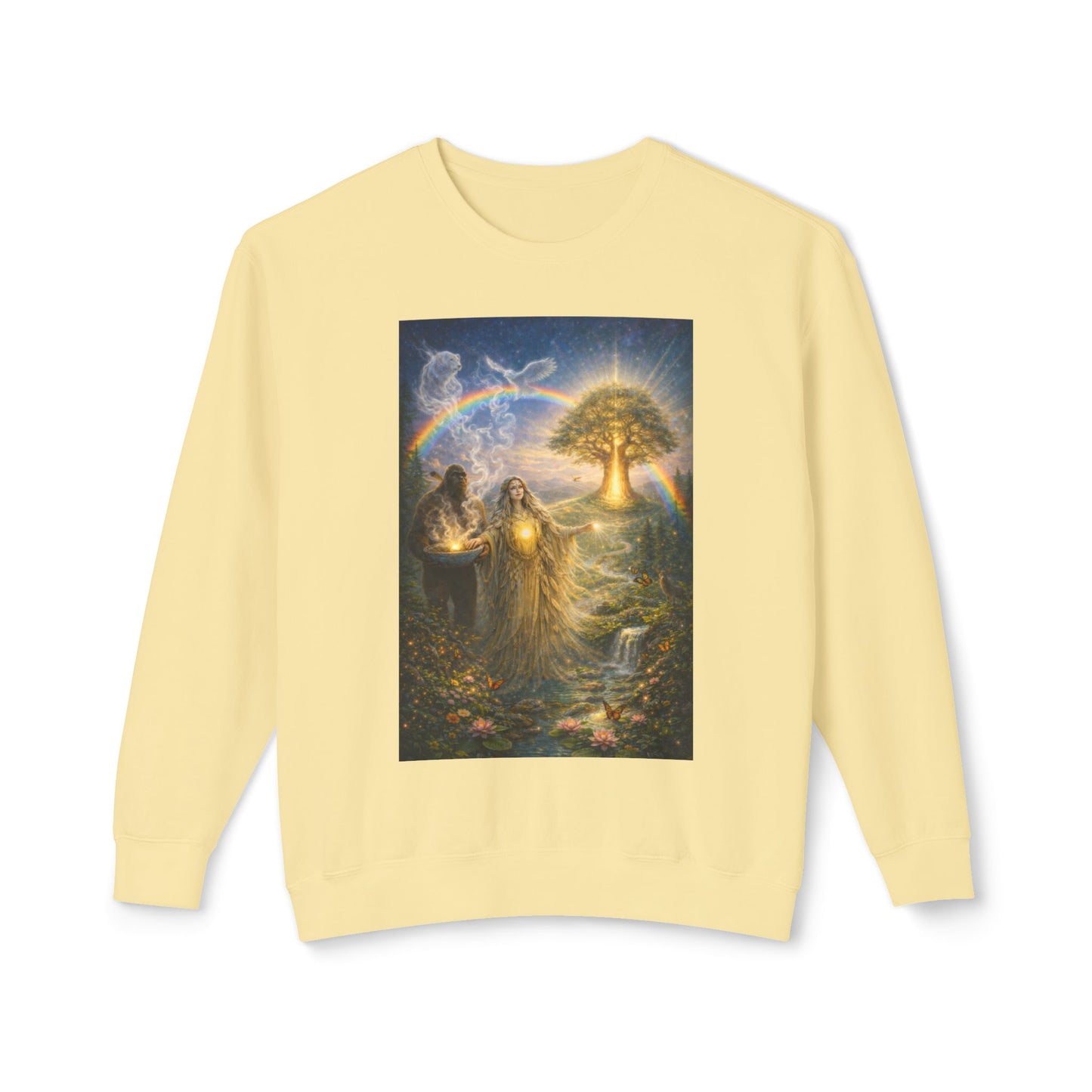 Mother Earth & Sasquatch Guardian Sweatshirt — Heart of the Earth Spiritual Harmony Crewneck