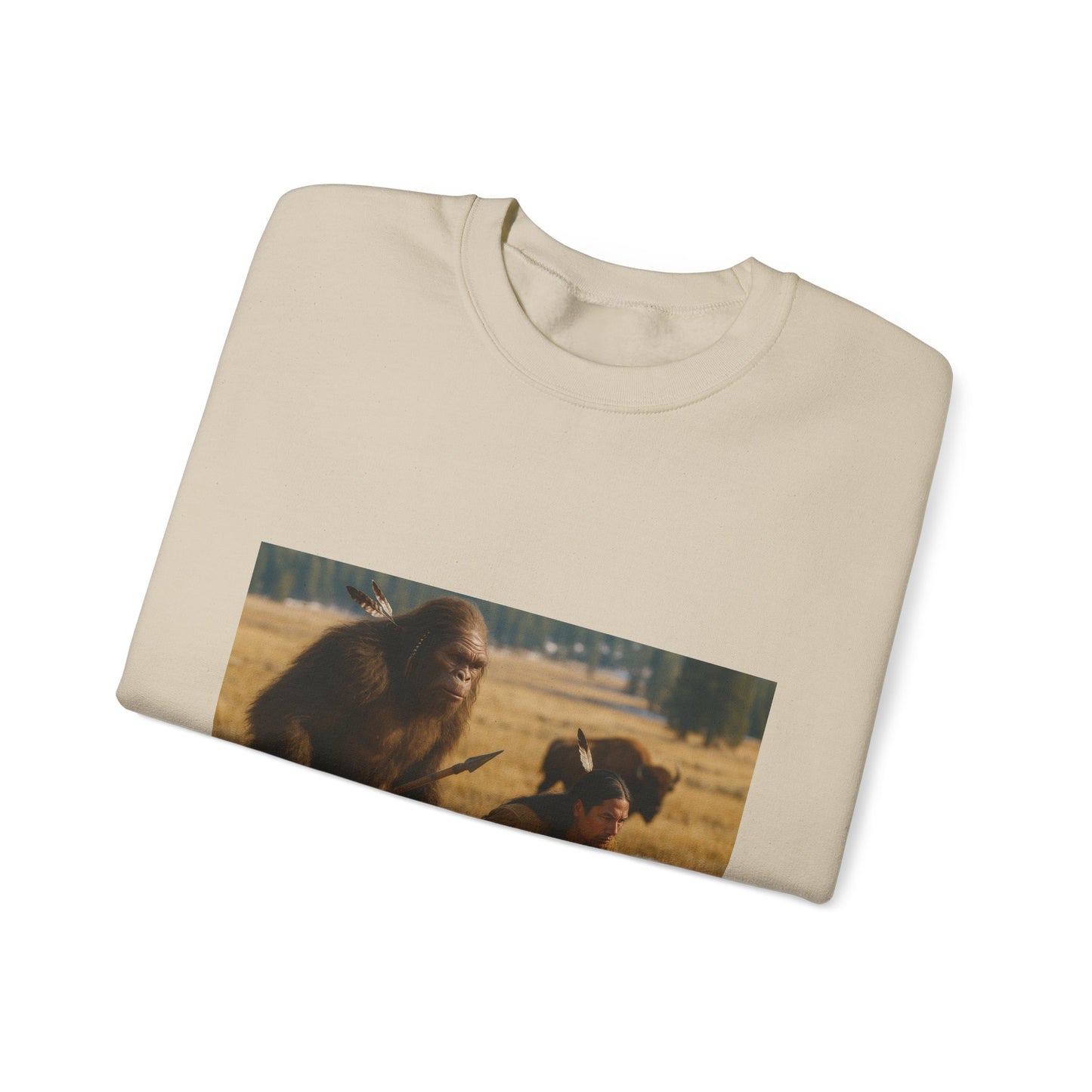 Sasquatch & Native Spear Hunting Bison Sweatshirt
