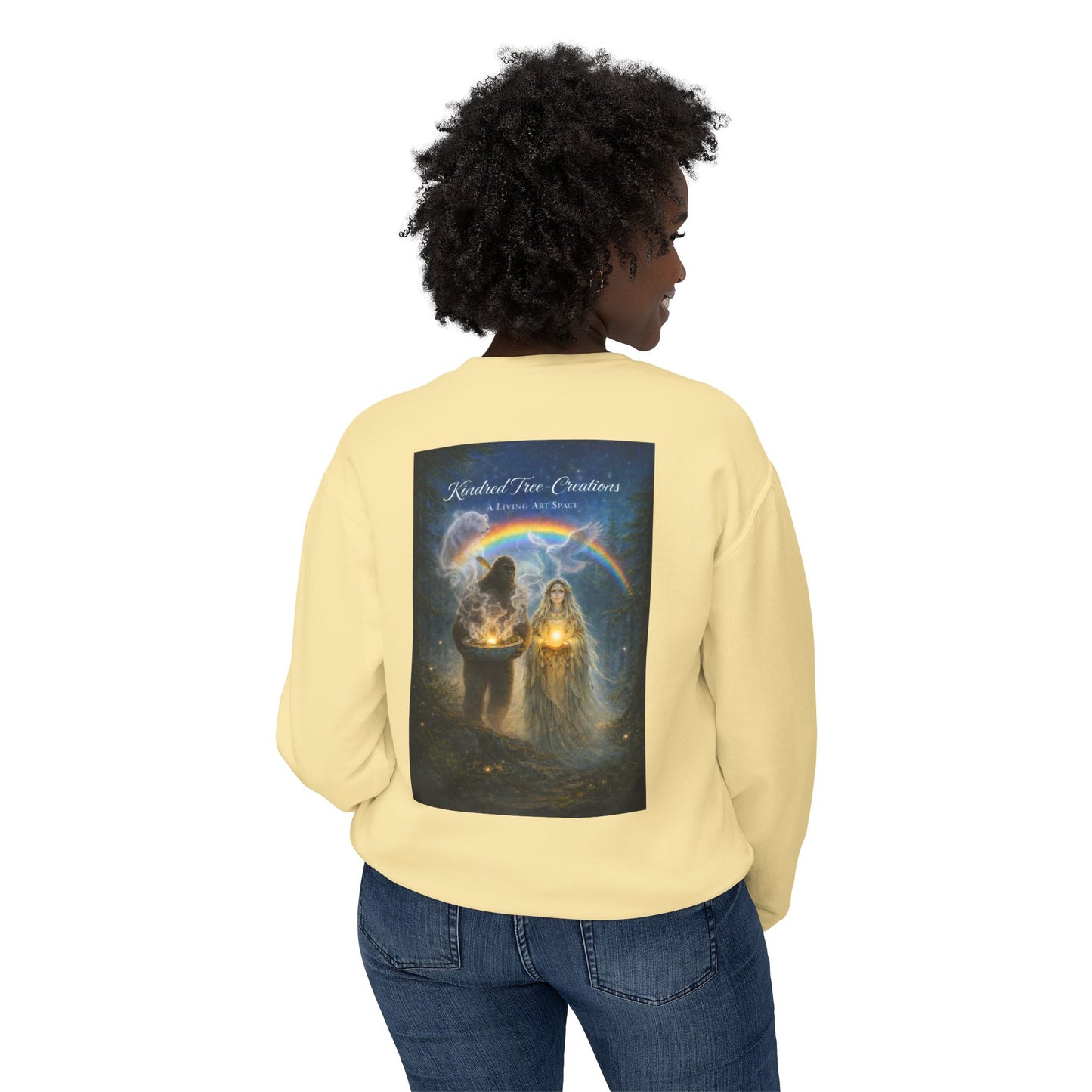 Mother Earth & Sasquatch Guardian Sweatshirt — Heart of the Earth Spiritual Harmony Crewneck