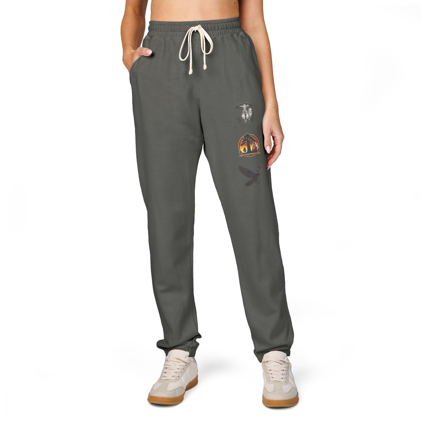 KindredTree emblem and crest design Sweatpants — Cozy Fleece Joggers with Raven