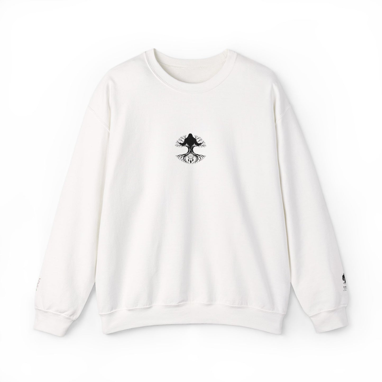 Mystical Tree Crewneck Sweatshirt — Small Center Graphic, Minimalist Nature Design