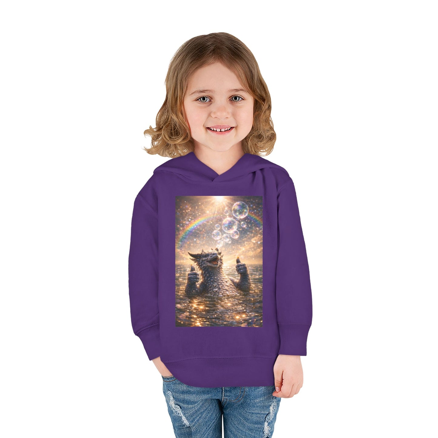 Toddler Hoodie — Sparkling Sea Dragon with Rainbow & Bubbles