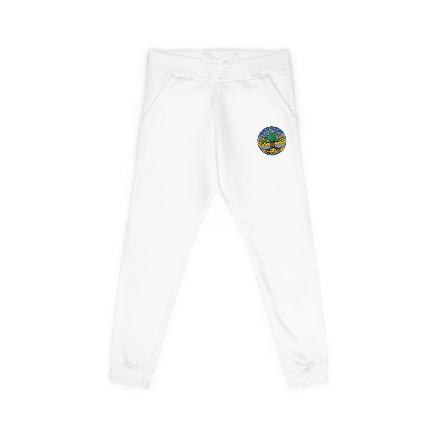 Embroidered Coral Fleece Sweatpants — Kindred Realms-Living Tree Bridge Emblem
